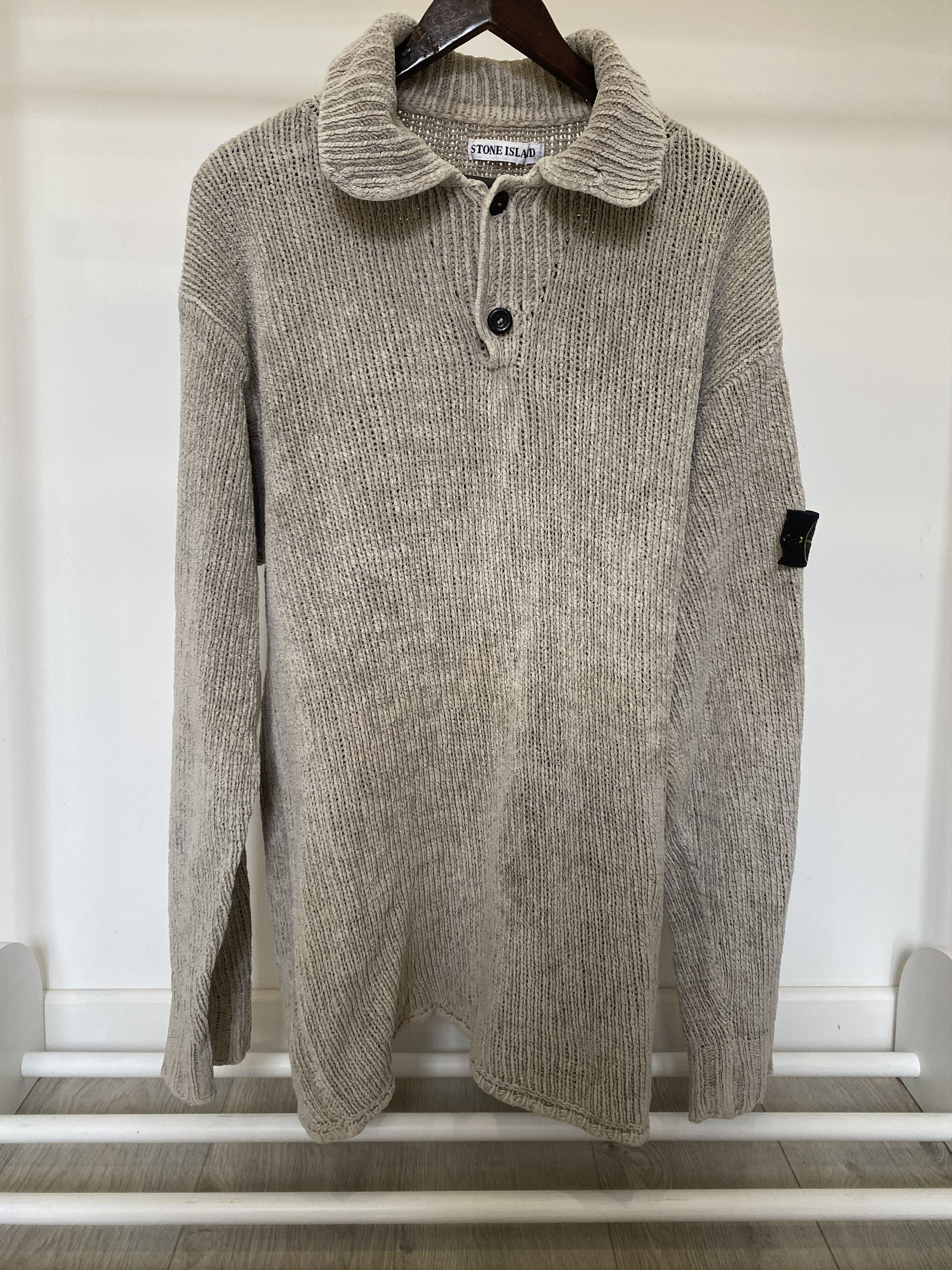 image of Archival Clothing x Massimo Osti Stone Island Vintage Chenille Cotton Knitwear in Beige (Size 2XL)