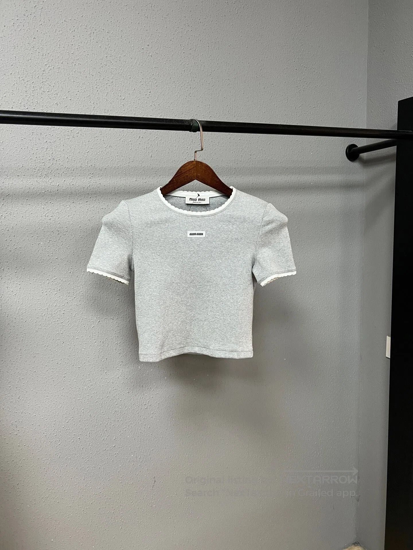 Miu Miu gray lace knitted short sleeve top. Size XS / US 0-2 / IT 36-38 - 1 Thumbnail