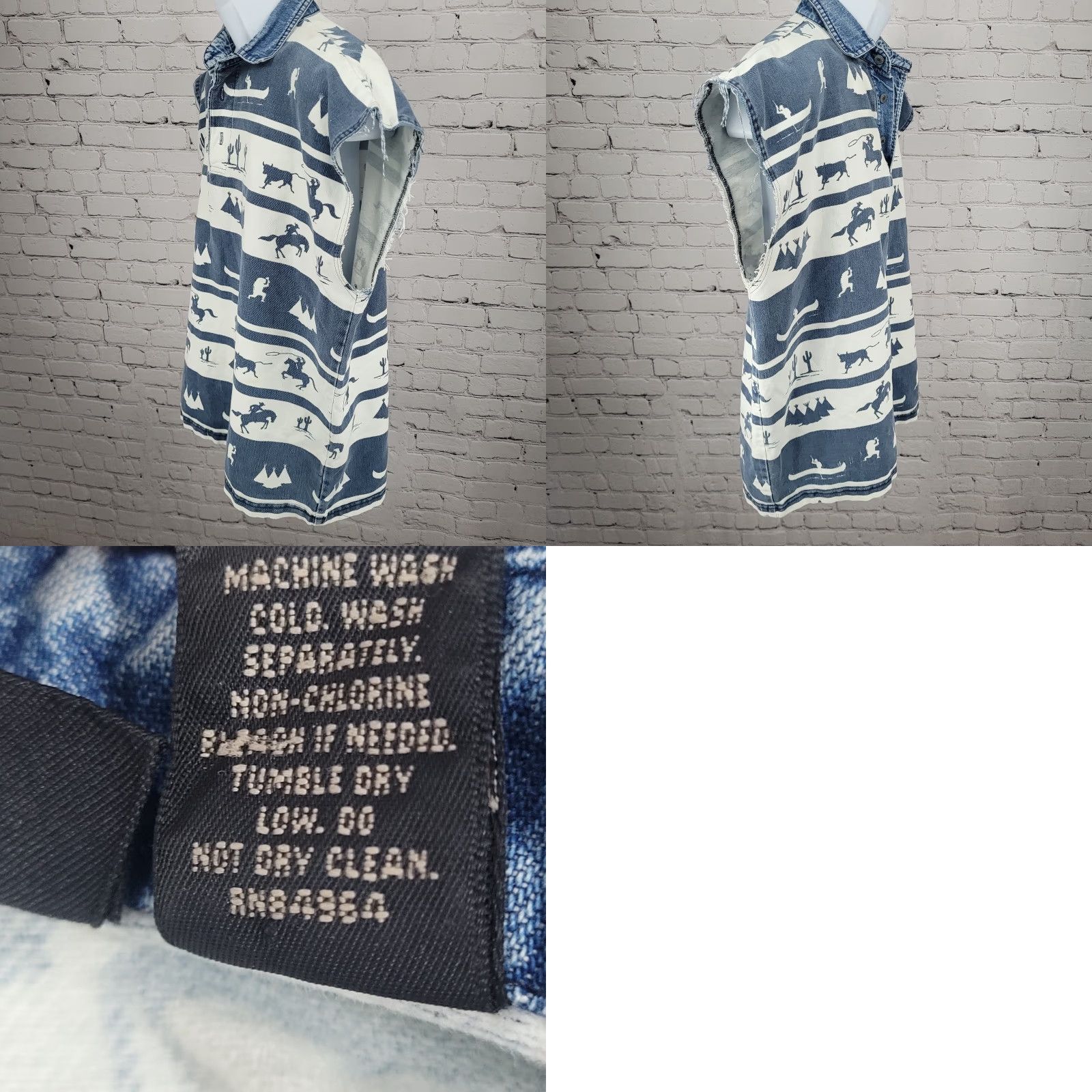 Vintage VTG Structure Activewear Blue White Western Cowboy Sleeveless Shirt USA Large Size US L / EU 52-54 / 3 - 9 Thumbnail