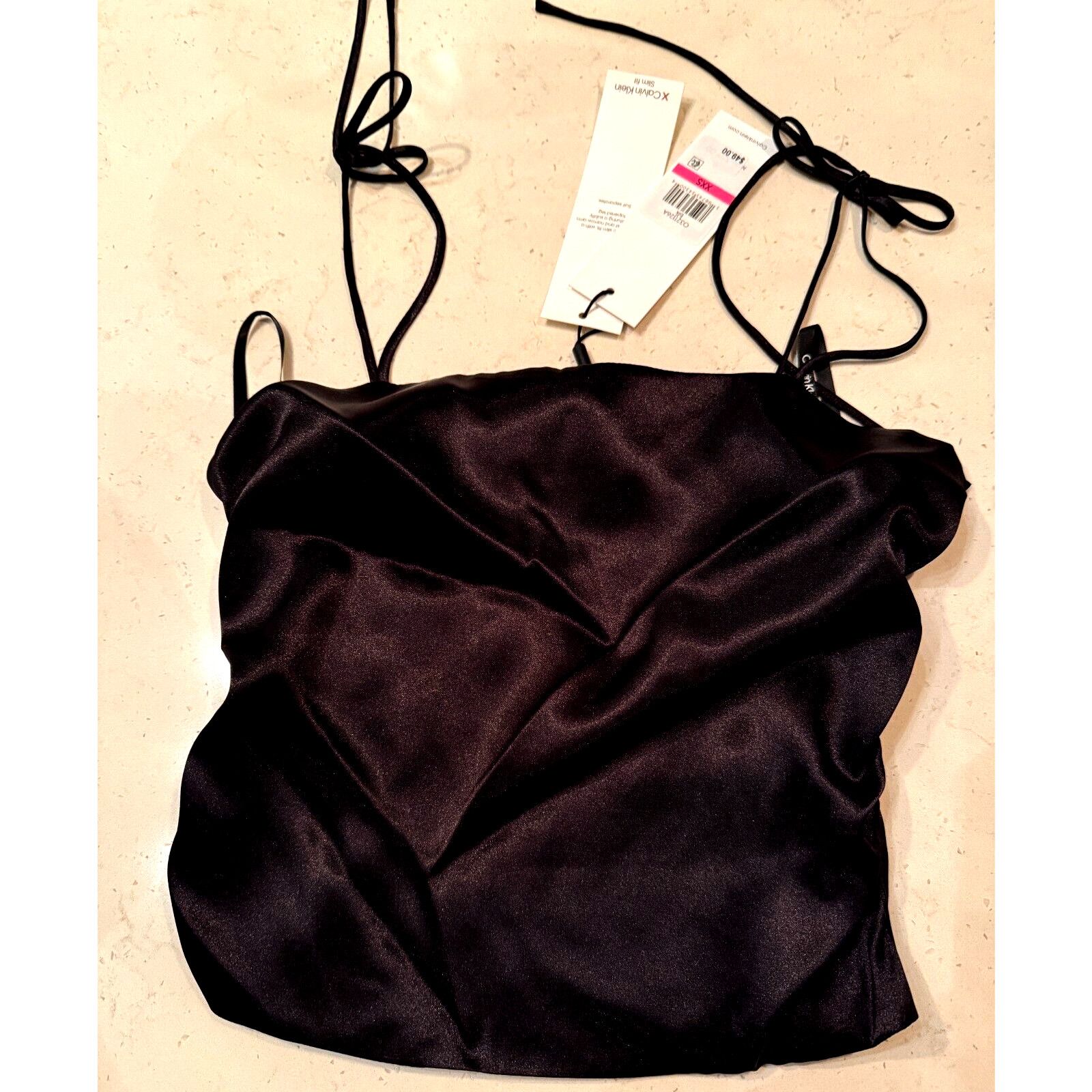 Calvin Klein Calvin Klein Womens Slim Fit Camisole Black Satin XXS NWT Size XXS / US 00 / IT 34 - 2 Thumbnail