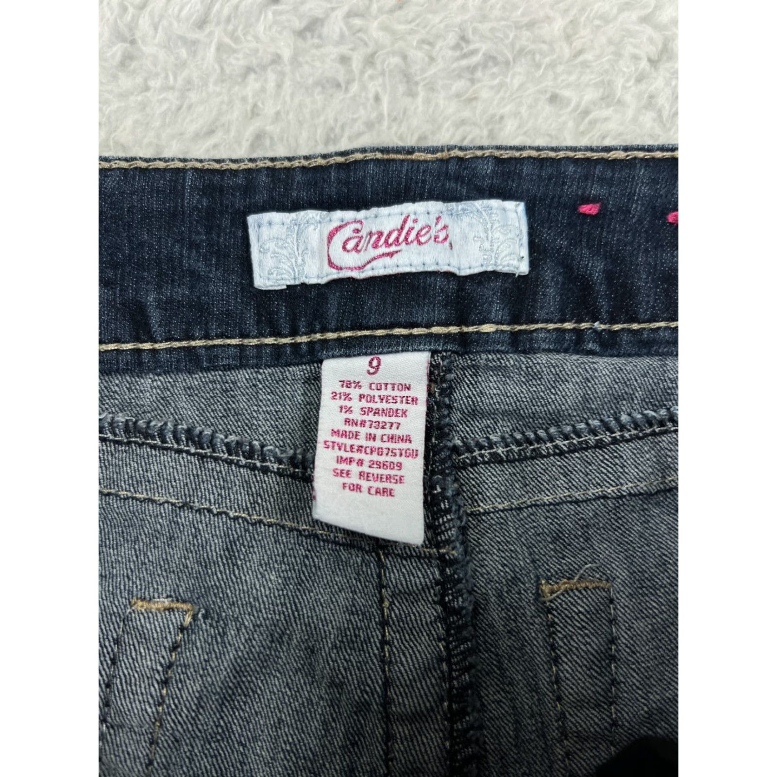 Vintage Candies Jeans Womens 9 Denim Flared Dark Wash 29x30.5 Blue Distressed 5-Pocket Zip Low Rise Regular 30.5in Inseam Vintage? Nolene Size 30" / US 8 / IT 44 - 6 Thumbnail