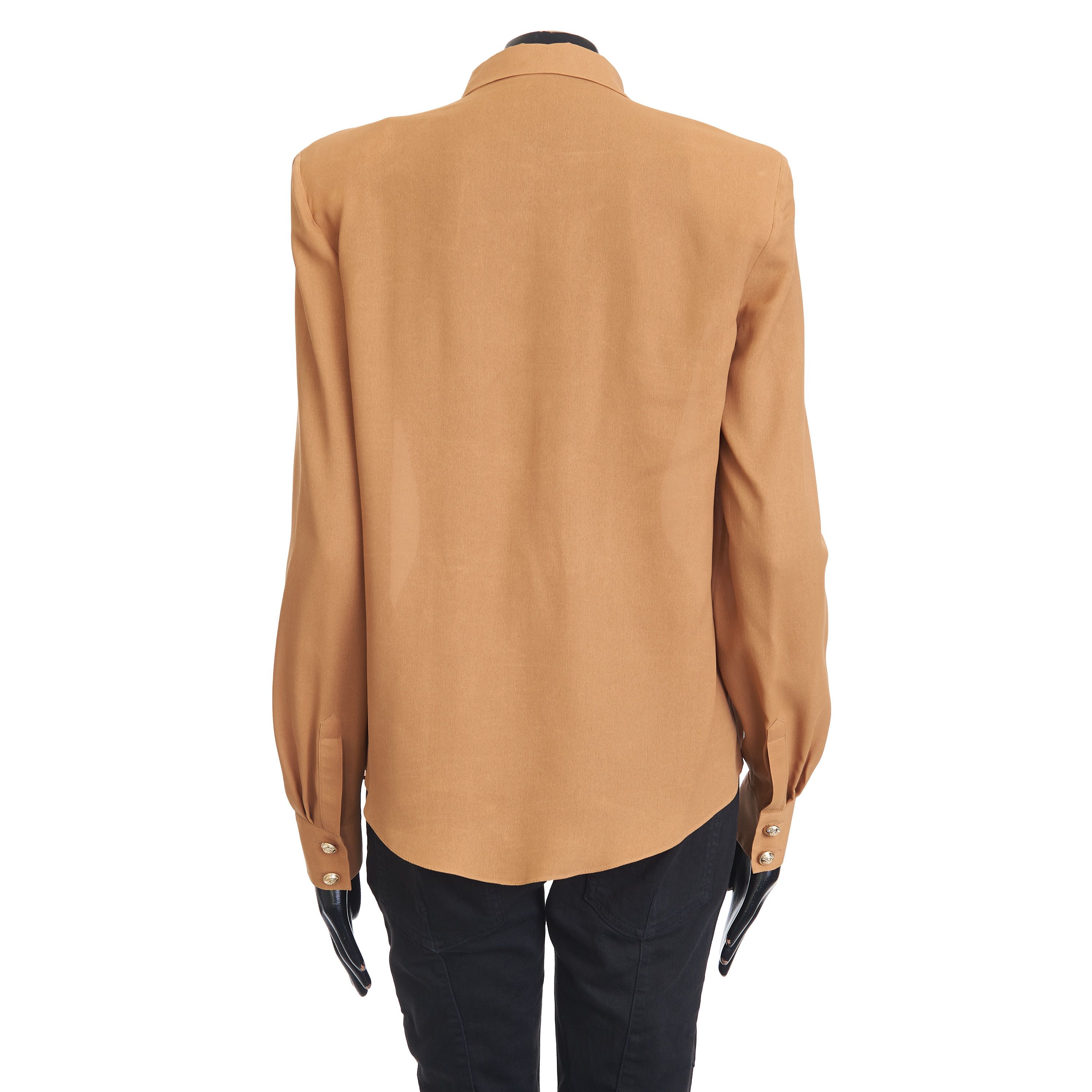 Balmain Silk Shirt With Gold Colored Buttons & Shoulder Pads Size M / US 6-8 / IT 42-44 - 5 Thumbnail