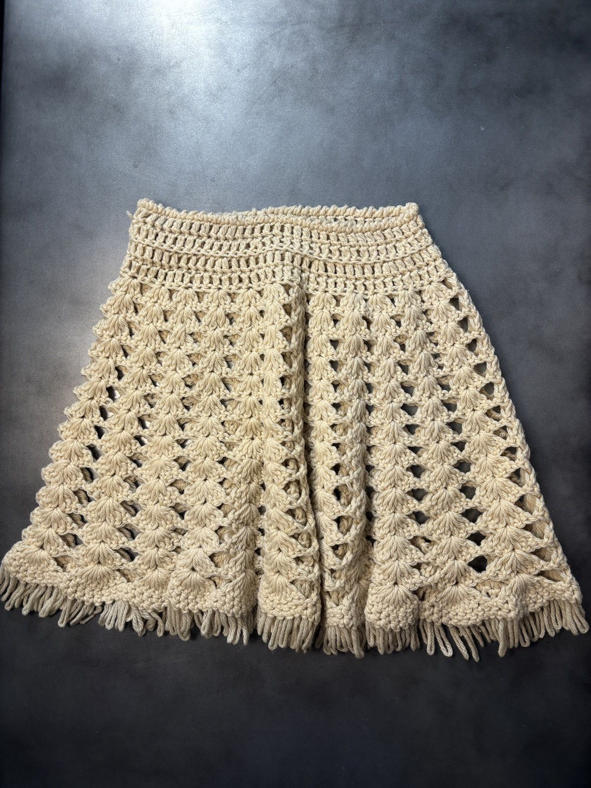 Vintage Vintage Loose Knit Skirt 1970s Skirt Coachella Boho Handmade Size 29" - 2 Thumbnail