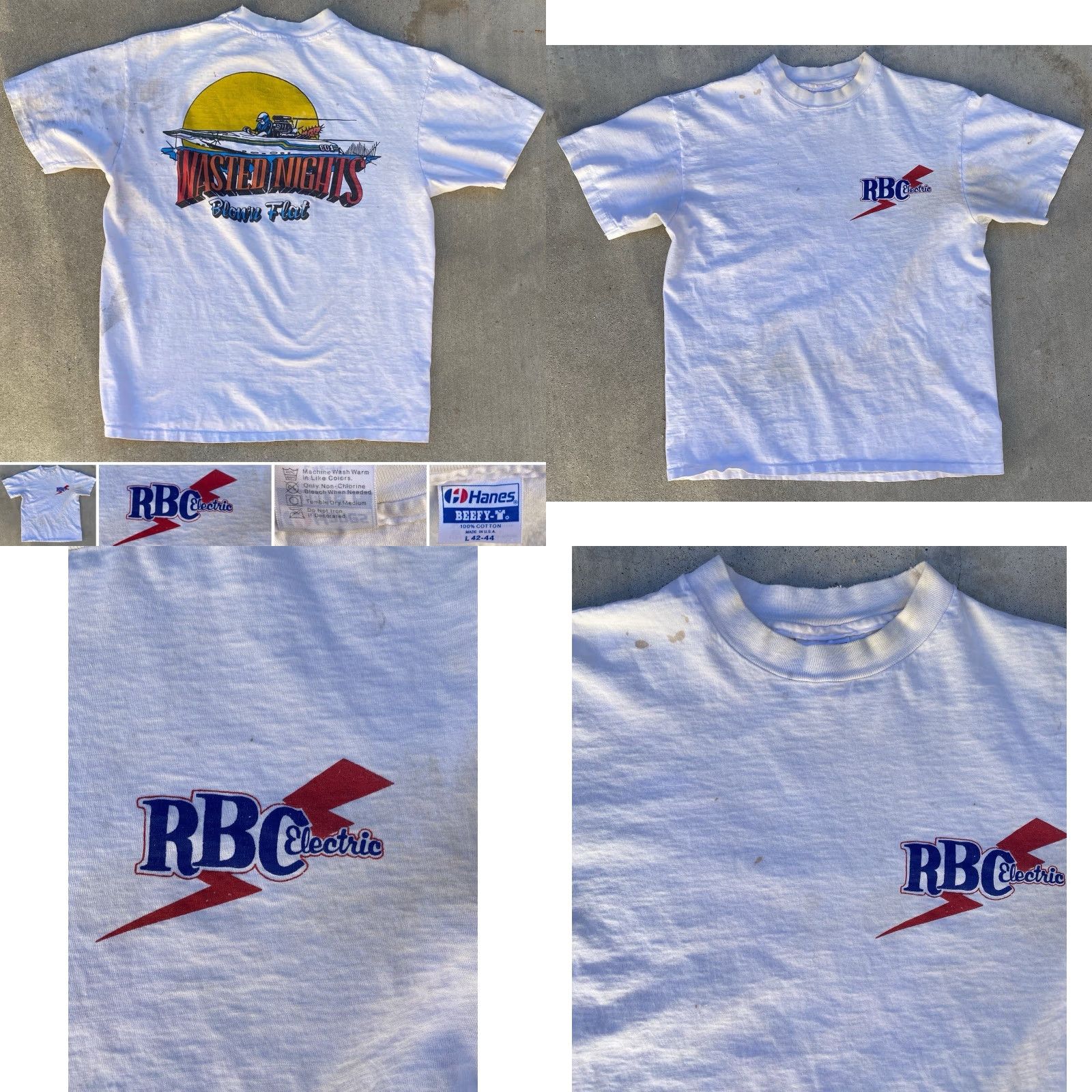 Hanes VINTAGE Hanes T-Shirt White Men L Graphic Print Blown Flatbottom Drag Boat 1980s Wasted Nights RBC Electric Size US L / EU 52-54 / 3 - 9 Thumbnail