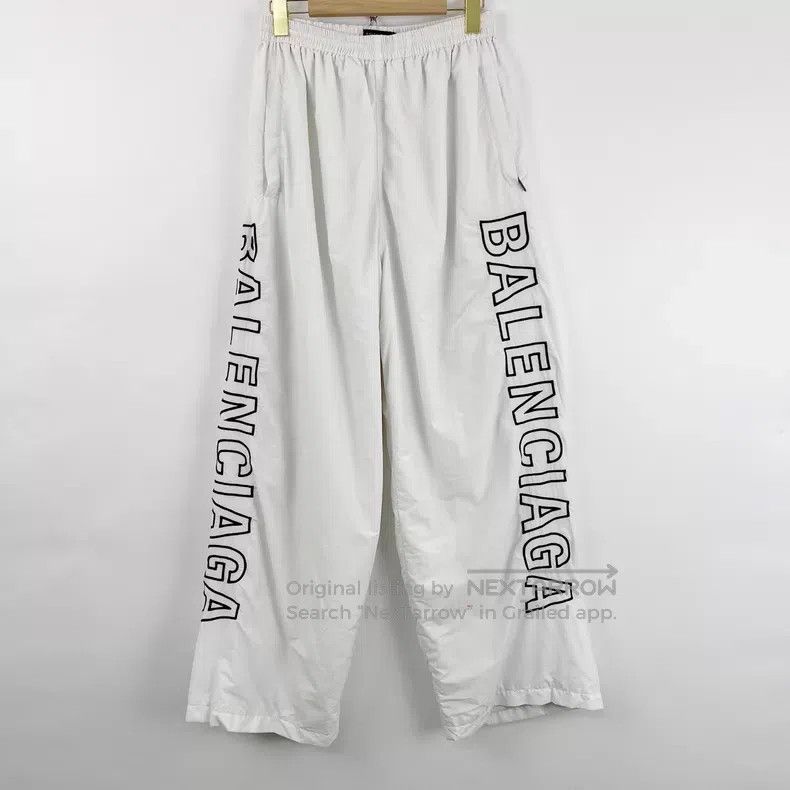 Balenciaga Balenciaga Size M White large logo embroidered nylon track Size US 27 - 1 Thumbnail