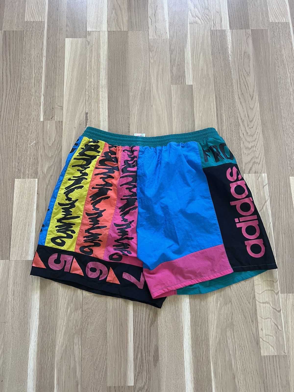 Adidas × Vintage Adidas vintage multicoloured shorts nylon 1 2 3 4 5 90s Size US 33 - 6 Thumbnail