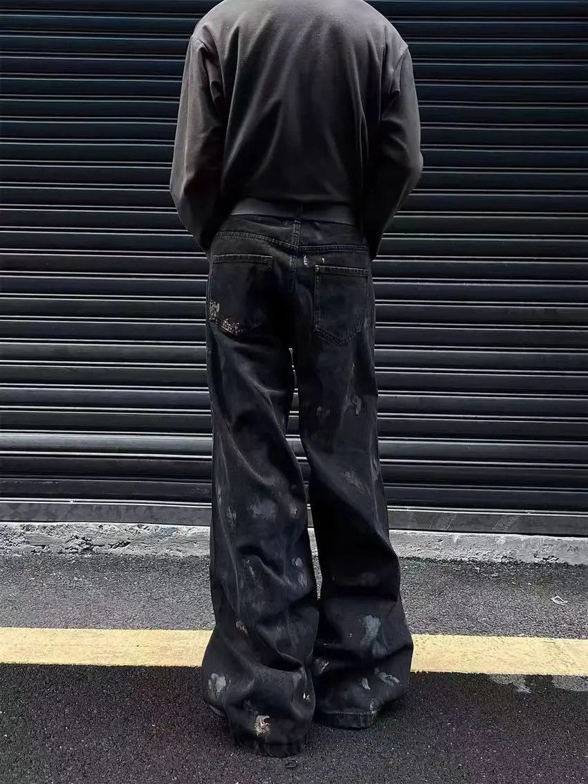 Designer × Japanese Brand Waxed and graffitied ripped and spliced baggy jeans Size US 33 - 4 Thumbnail
