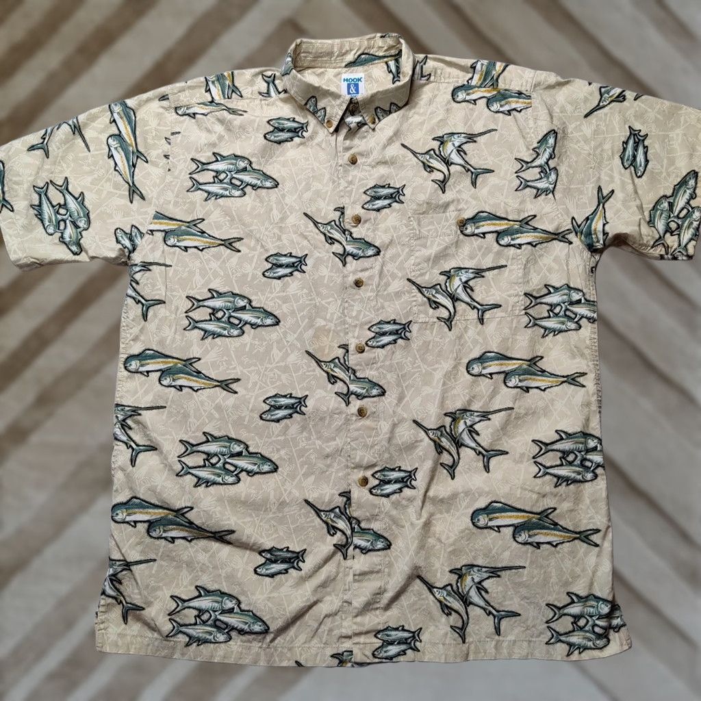 Gloverall Hook & Tackle Men L Allover Fish Print Short Sleeve Button-Up Shirt Size US L / EU 52-54 / 3 - 1 Thumbnail