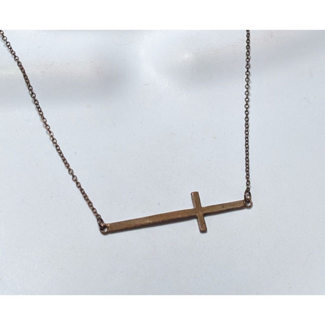 Other Antiqued Gold Sideways Cross Pendant Necklace Size ONE SIZE - 5 Thumbnail