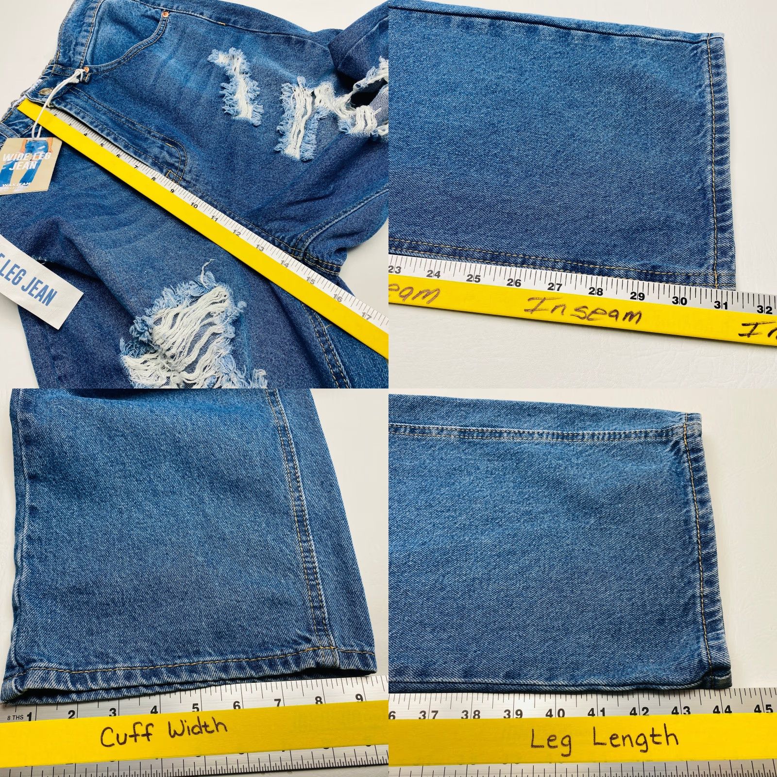 Vintage NEW Wax Jean Collection Jeans Mens XL Blue Denim Wide Leg Distressed Shredded Stretch Size 40" / US 18 - 9 Thumbnail