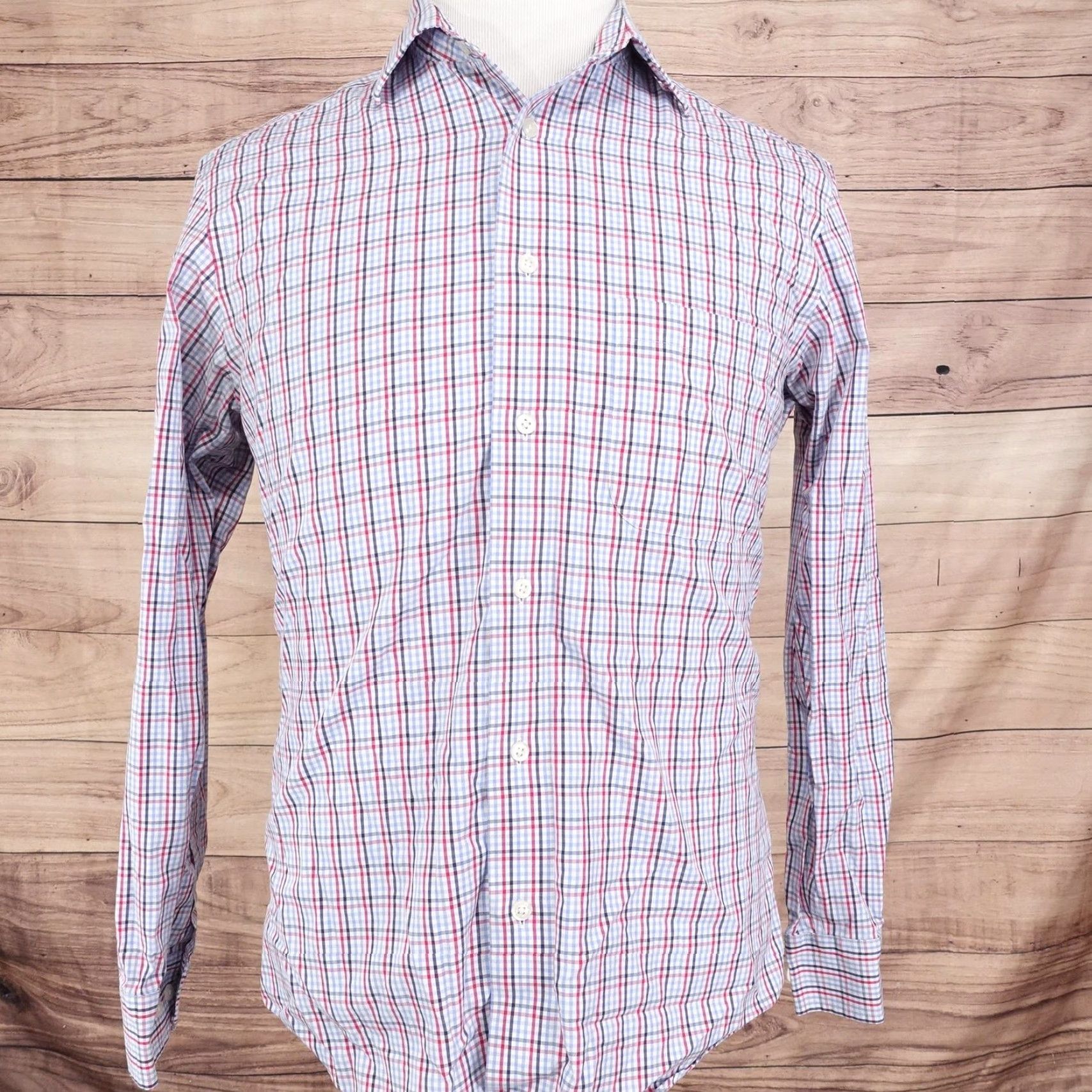 Pronto Uomo VINTAGE Pronto Uomo Dress Shirt Men Medium Plaid Long Sleeve Cotton Non-Iron Blue Red 90s Business Casual Size US M / EU 48-50 / 2 - 3 Thumbnail