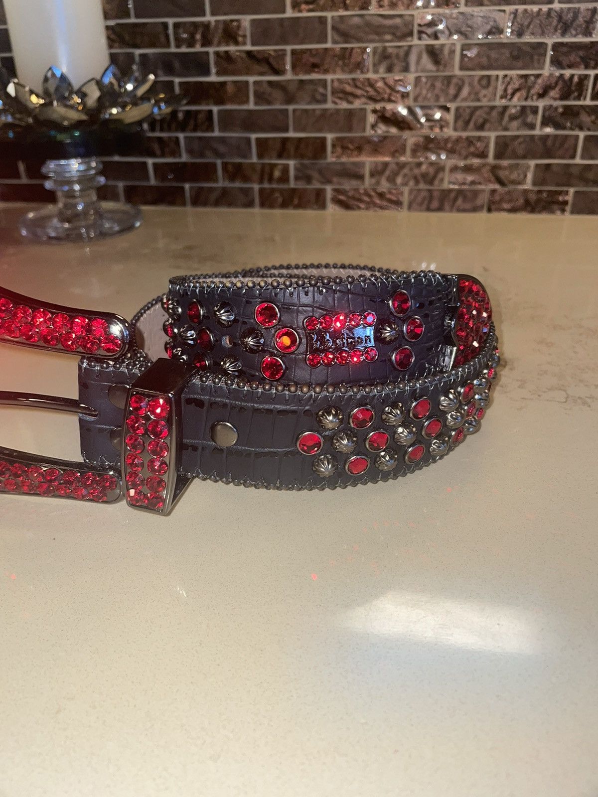 B.B. Simon bb belt lavasan black & red Size 34 - 1 Thumbnail