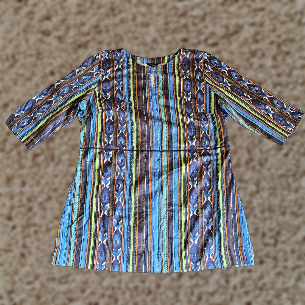 Vintage J. Peterman Top Tunic Womens XL Blue Striped 3/4 Sleeve Round Neck Casual Career Blouse Size XL / US 12-14 / IT 48-50 - 1 Thumbnail
