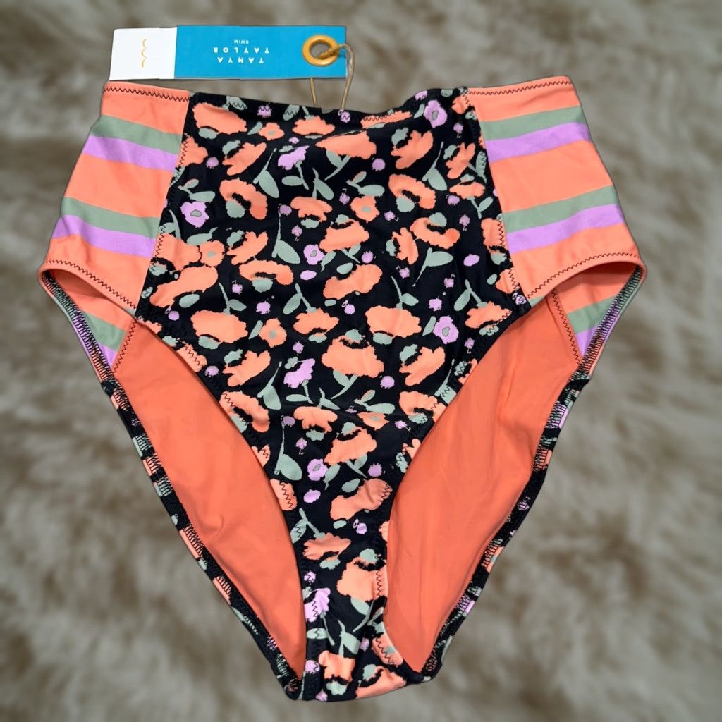 Tanya Taylor Tanya Taylor Swim Kaia Bikini Bottom Orange Black Floral High Waist Sz S Womens Size 28" / US 6 / IT 42 - 1 Thumbnail