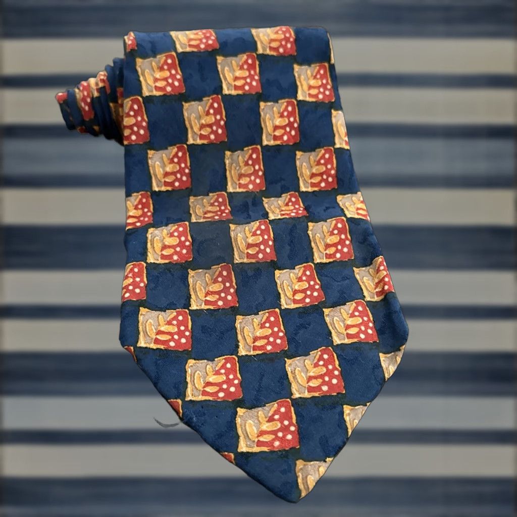 Ermenegildo Zegna VINTAGE Ermenegildo Zegna Silk Tie Classic Geometric Blue Red Leaf One Size Italy Mens Size ONE SIZE - 1 Thumbnail