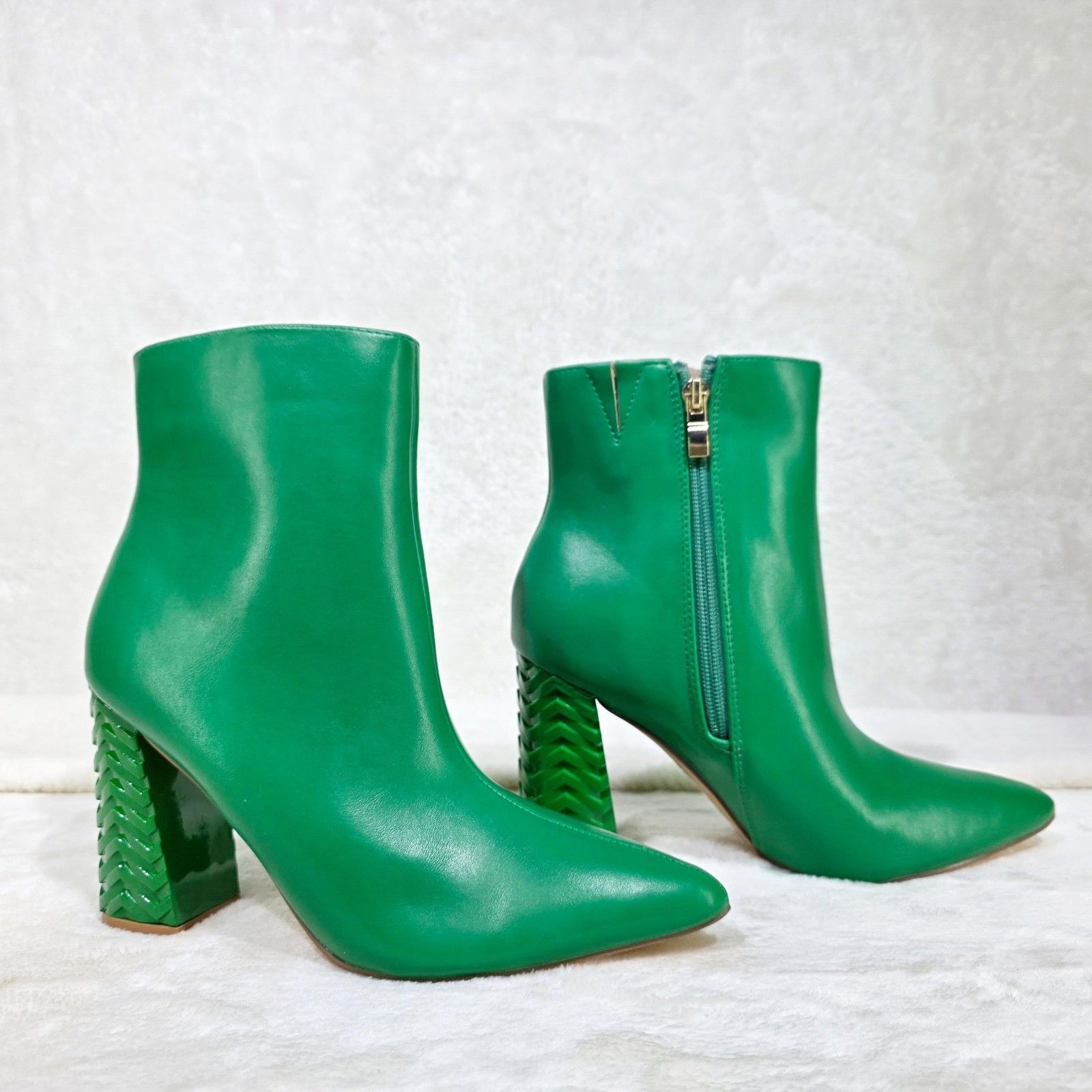 Other Florida Green Textured Block Heel Side Zip Ankle Boots (US Size US 7.5 / IT 37.5 - 4 Thumbnail