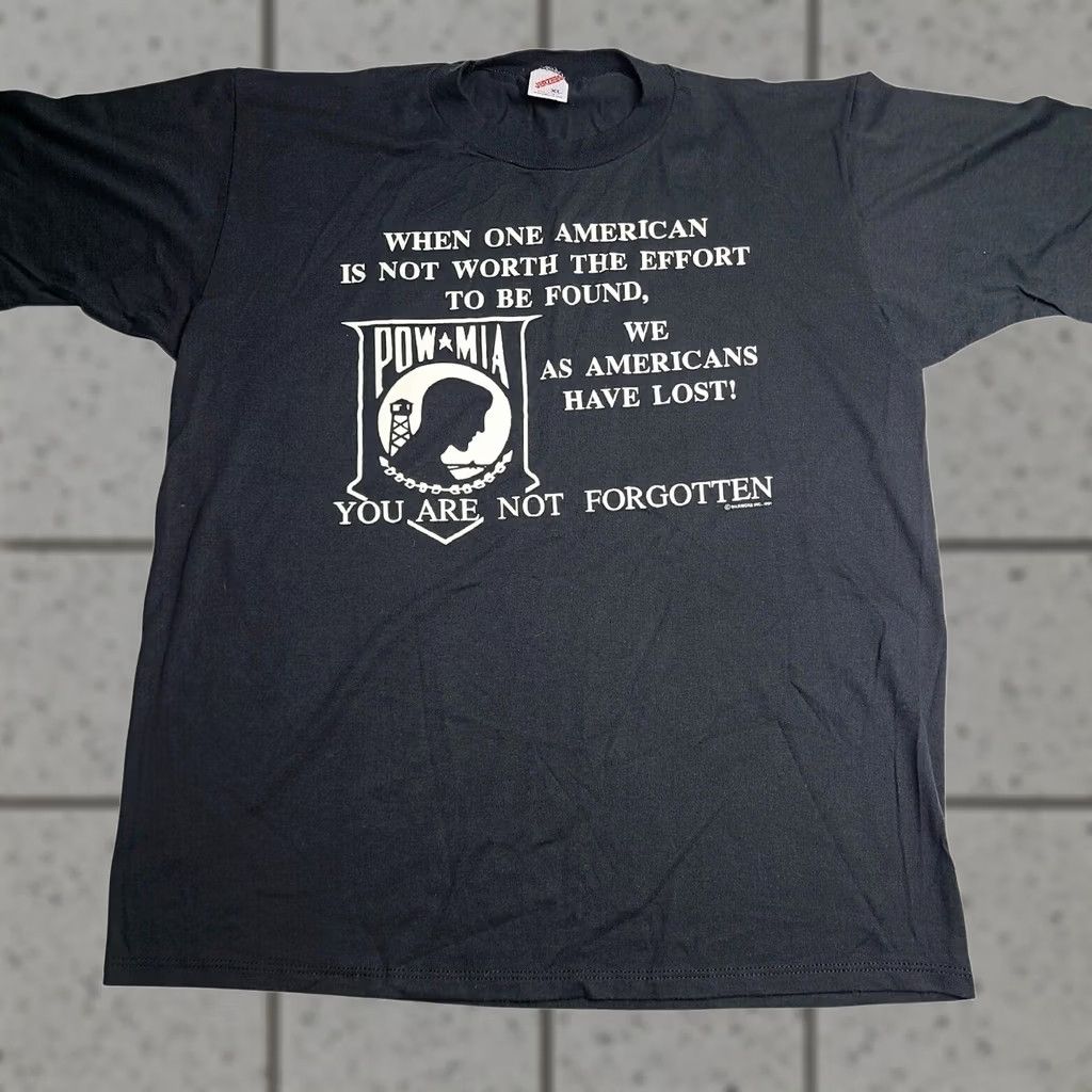 Jerzees VINTAGE POW MIA Shirt Black XL YOU ARE NOT FORGOTTEN Single-Stitch 90s Mens Size US XL / EU 56 / 4 - 1 Thumbnail