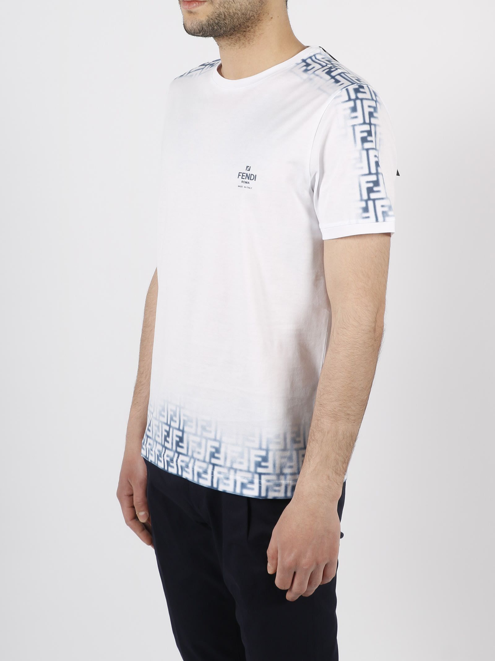 Fendi o1w1db10325 FY0894 T-Shirt in White & Blue Size US XL / EU 56 / 4 - 3 Thumbnail