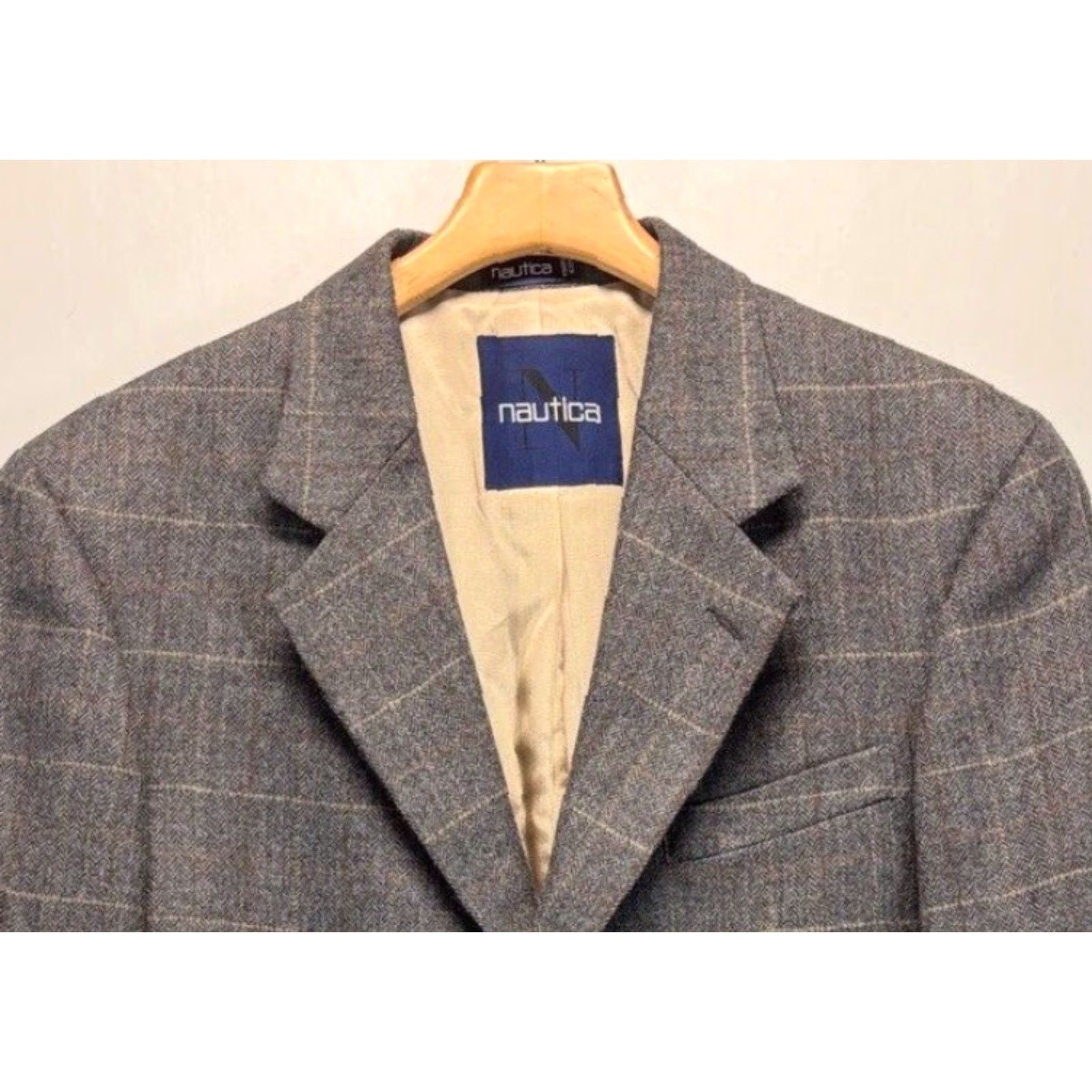 Nautica Nautica Wool Blazer Sport Coat 40R Gray Plaid Windowpane 3-Button Mens Size 40R - 5 Thumbnail
