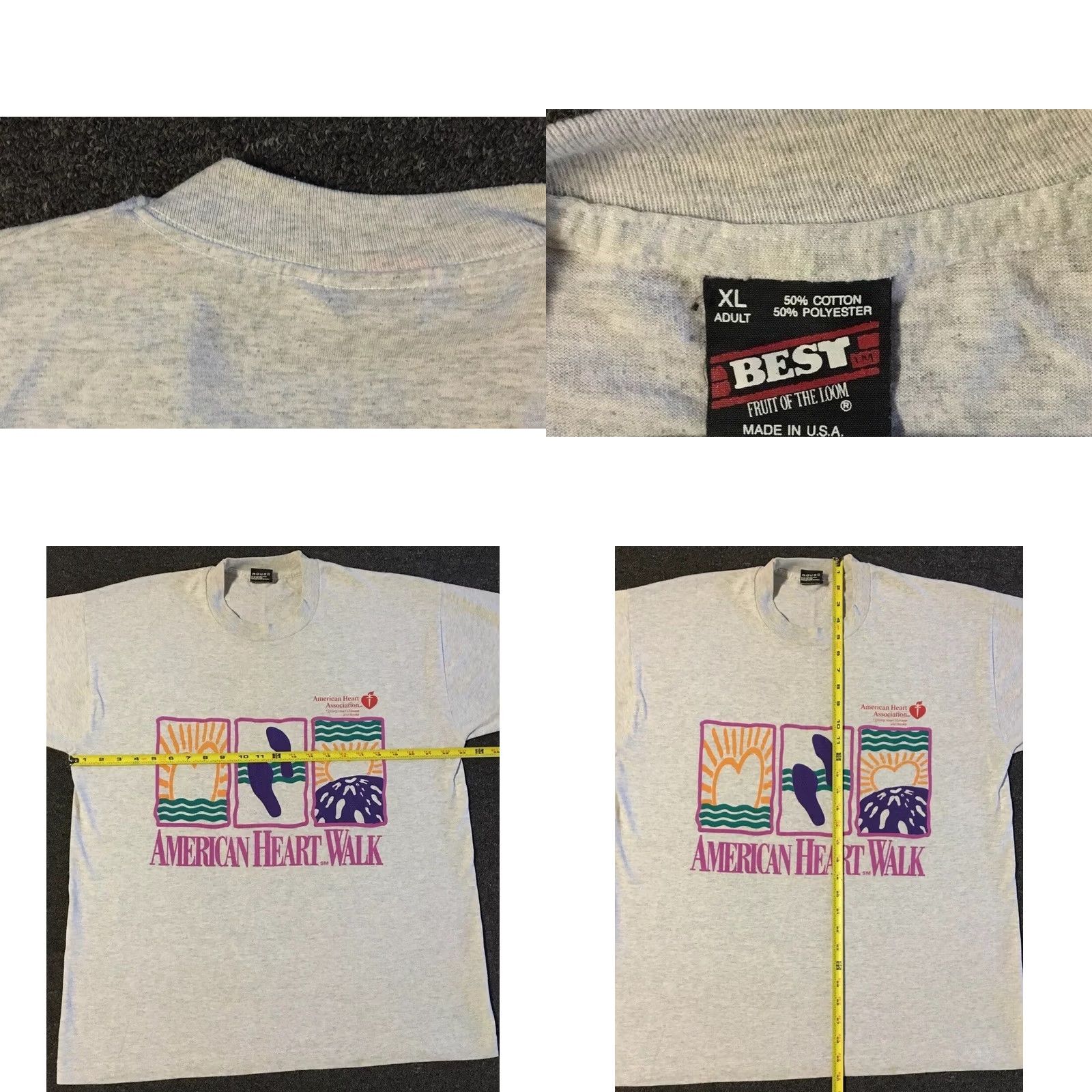 Vintage VINTAGE American Heart Walk Shirt XL Gray Single Stitch Mens 90s Grunge Surf Track & Field USA Retro Size US XL / EU 56 / 4 - 11 Thumbnail