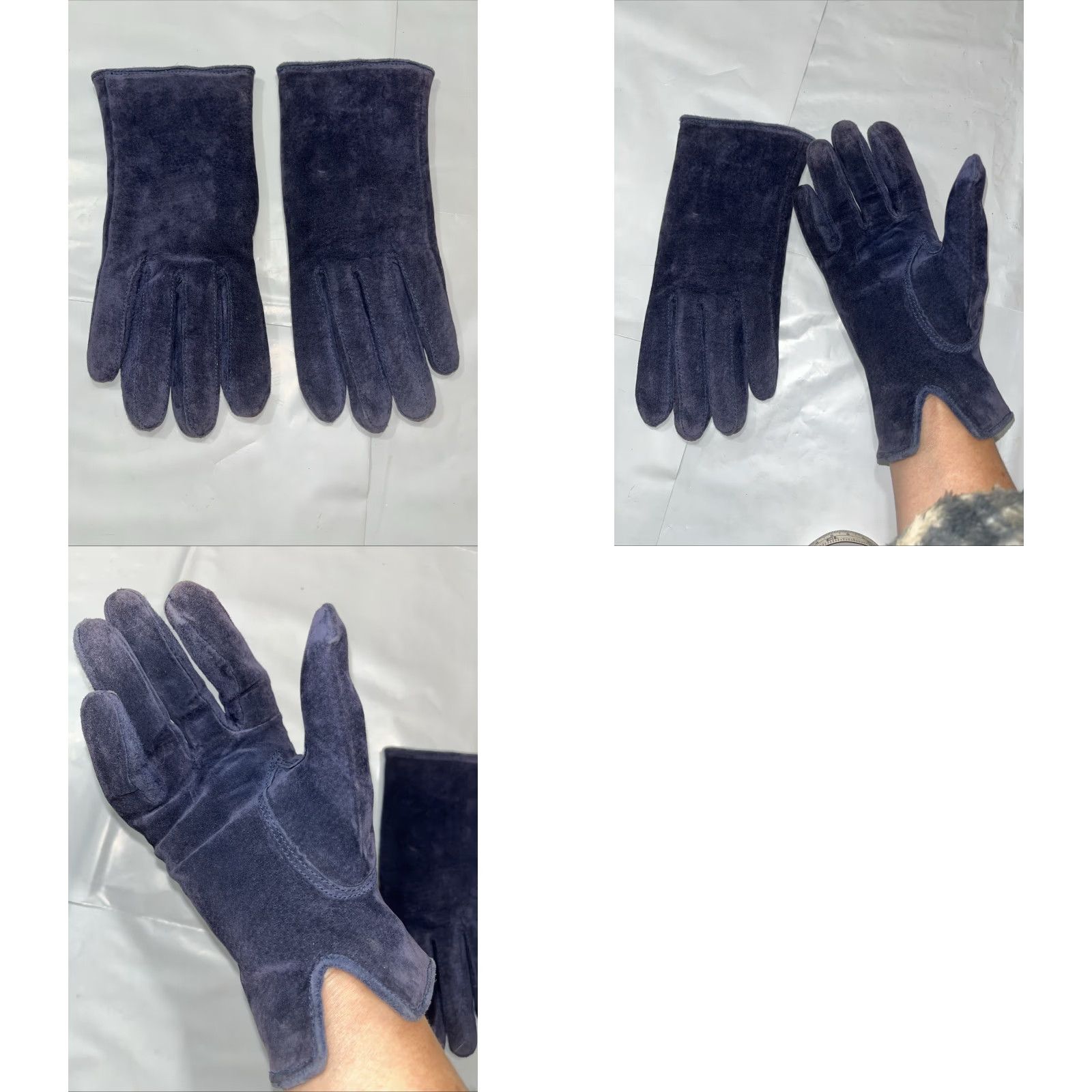 Vintage VINTAGE BLUE SUEDE LEATHER Driving Gloves Wrist Length Women’s Medium Med Winter Glove Warm Lined Size 32" / US 10 / IT 46 - 8 Thumbnail