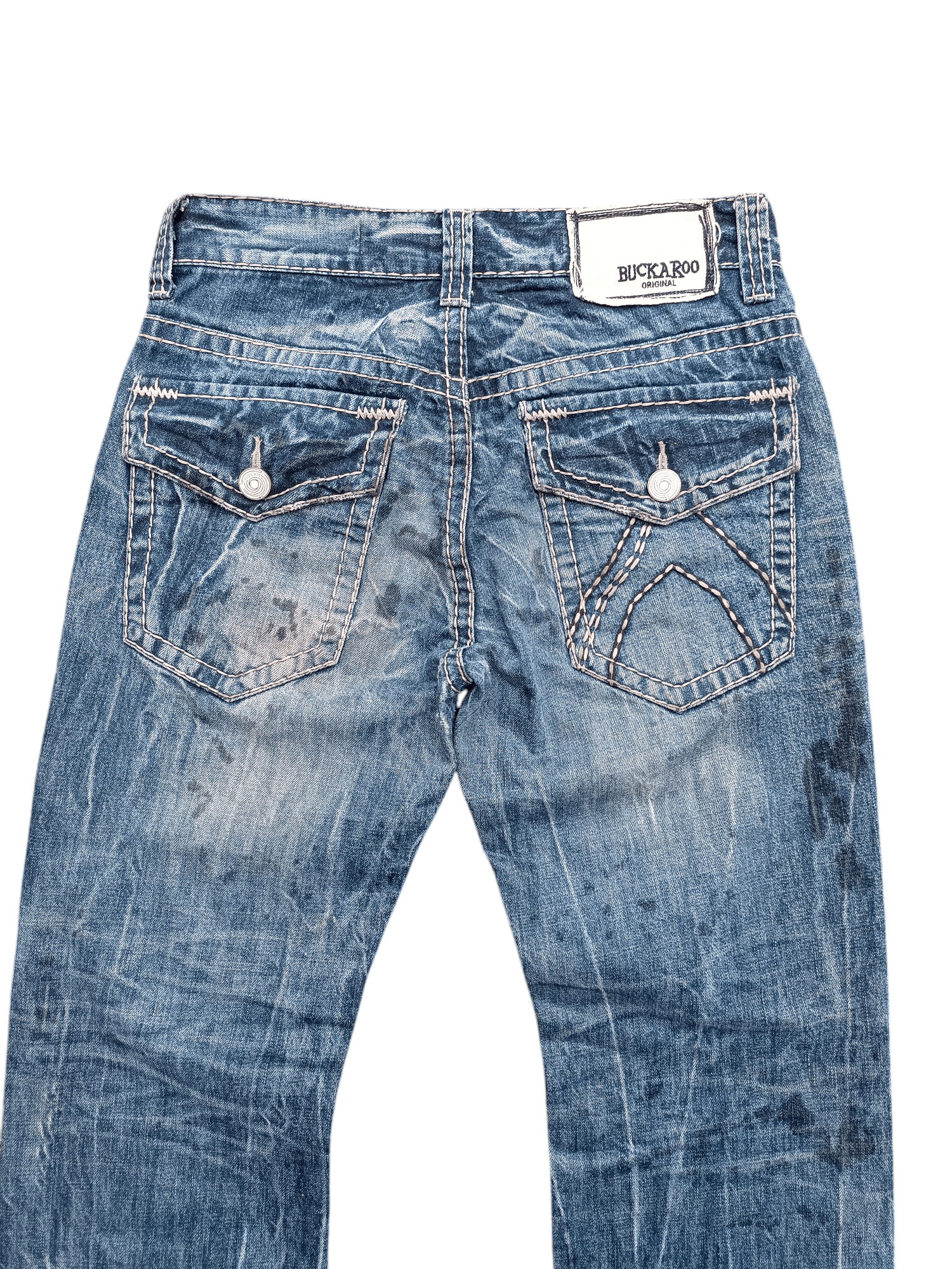 Japanese Brand Buckaroo Whiskers Faded Distressed Flared Jeans Size US 31 - 22 Thumbnail