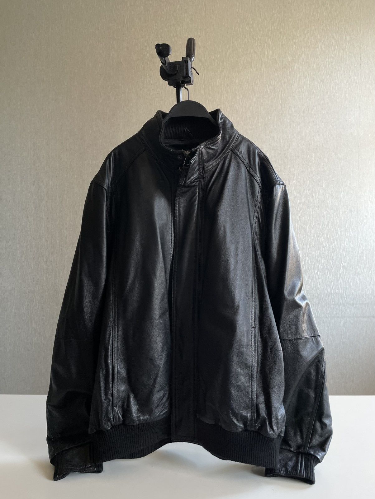 Marks & Spencer Black Leather Bomber / A Jacket Size US XL / EU 56 / 4 - 1 Thumbnail