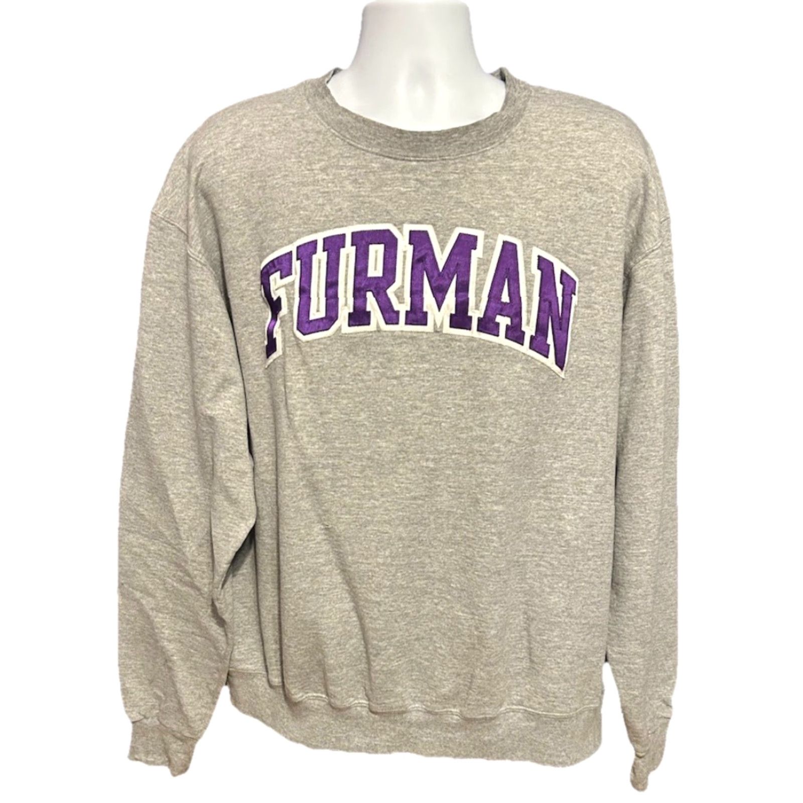 Champion VINTAGE Champion Furman University Sweatshirt Pullover Adult XL Gray Purple Logo Crew Neck Long Sleeve Solid Men Size US XL / EU 56 / 4 - 2 Thumbnail