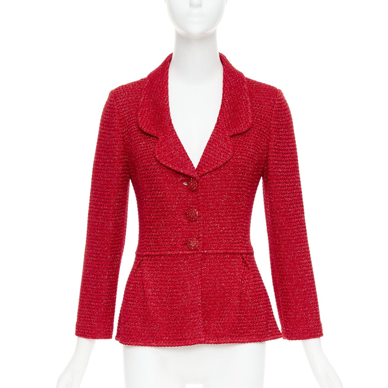 Other ST JOHN COUTURE red metallic tweed knit crystal buttons peplum blazer US6 M Size M / US 6-8 / IT 42-44 - 1 Thumbnail