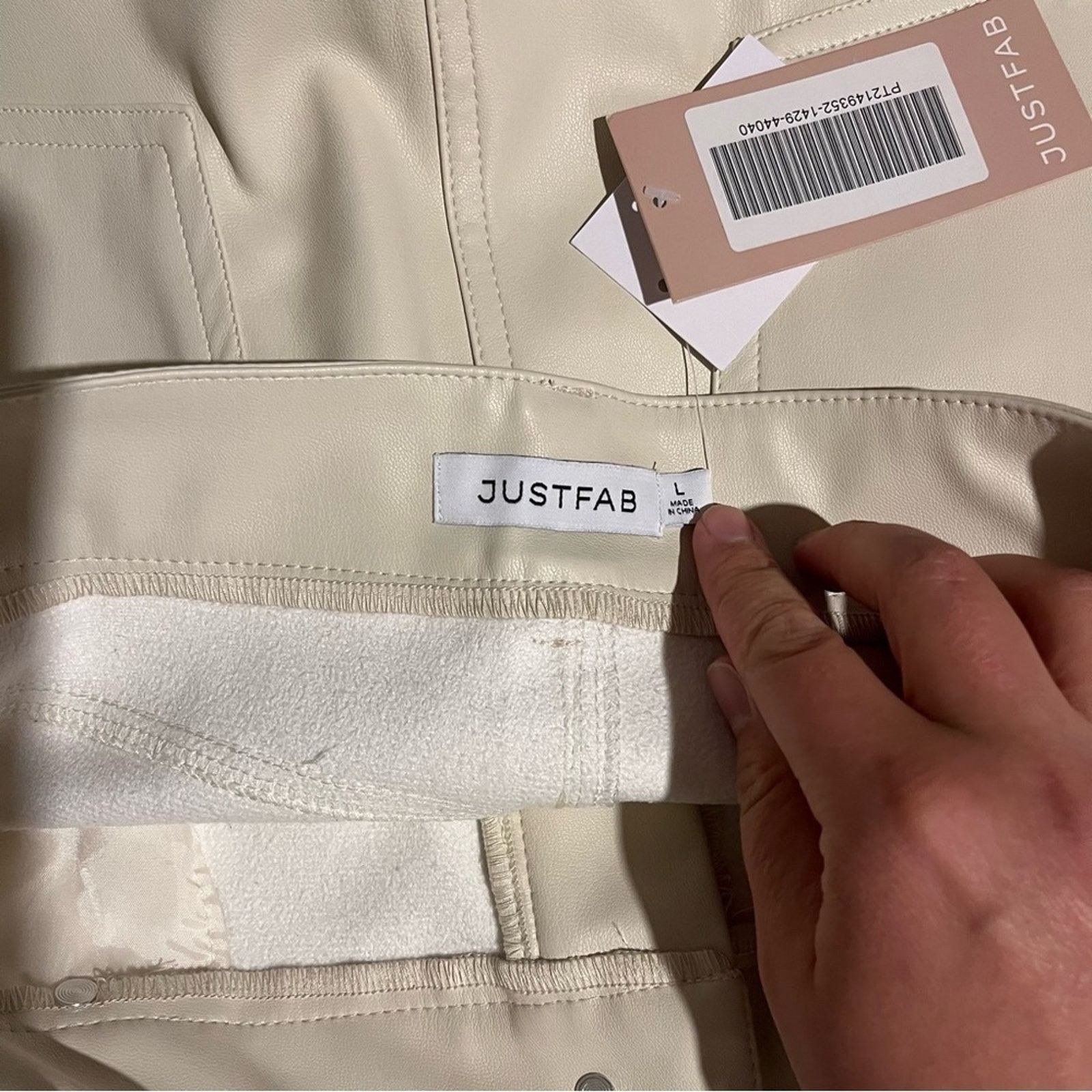 Other JUSTFAB NWT Faux Leather straight leg pants, Cream Beige Size 32" / US 10 / IT 46 - 4 Thumbnail