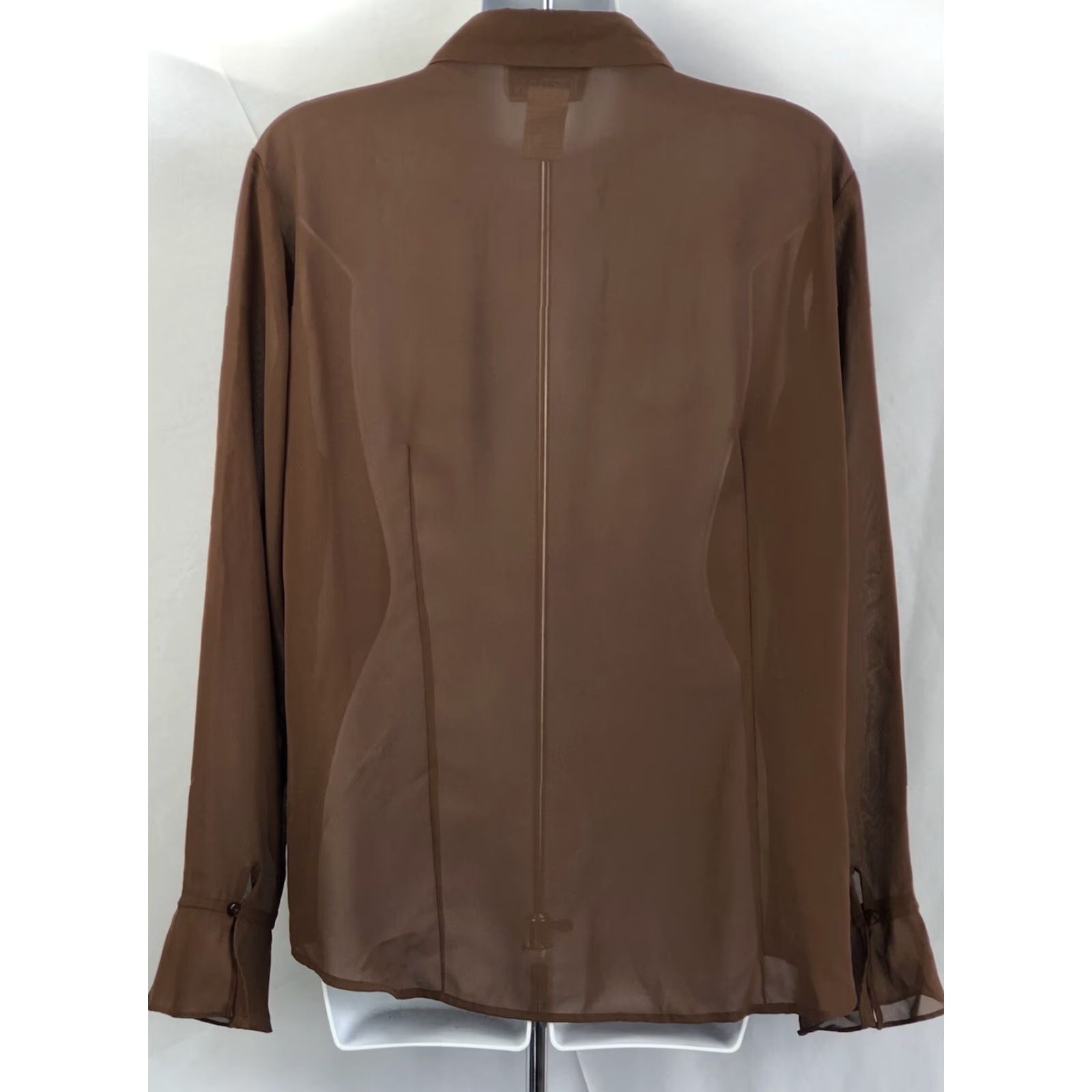 Jordan Brand VINTAGE Jordan Blouse Shirt L Brown Pleated Long Sleeve Flutter Cuffs Collared Career Women's Size L / US 10 / IT 46 - 3 Thumbnail