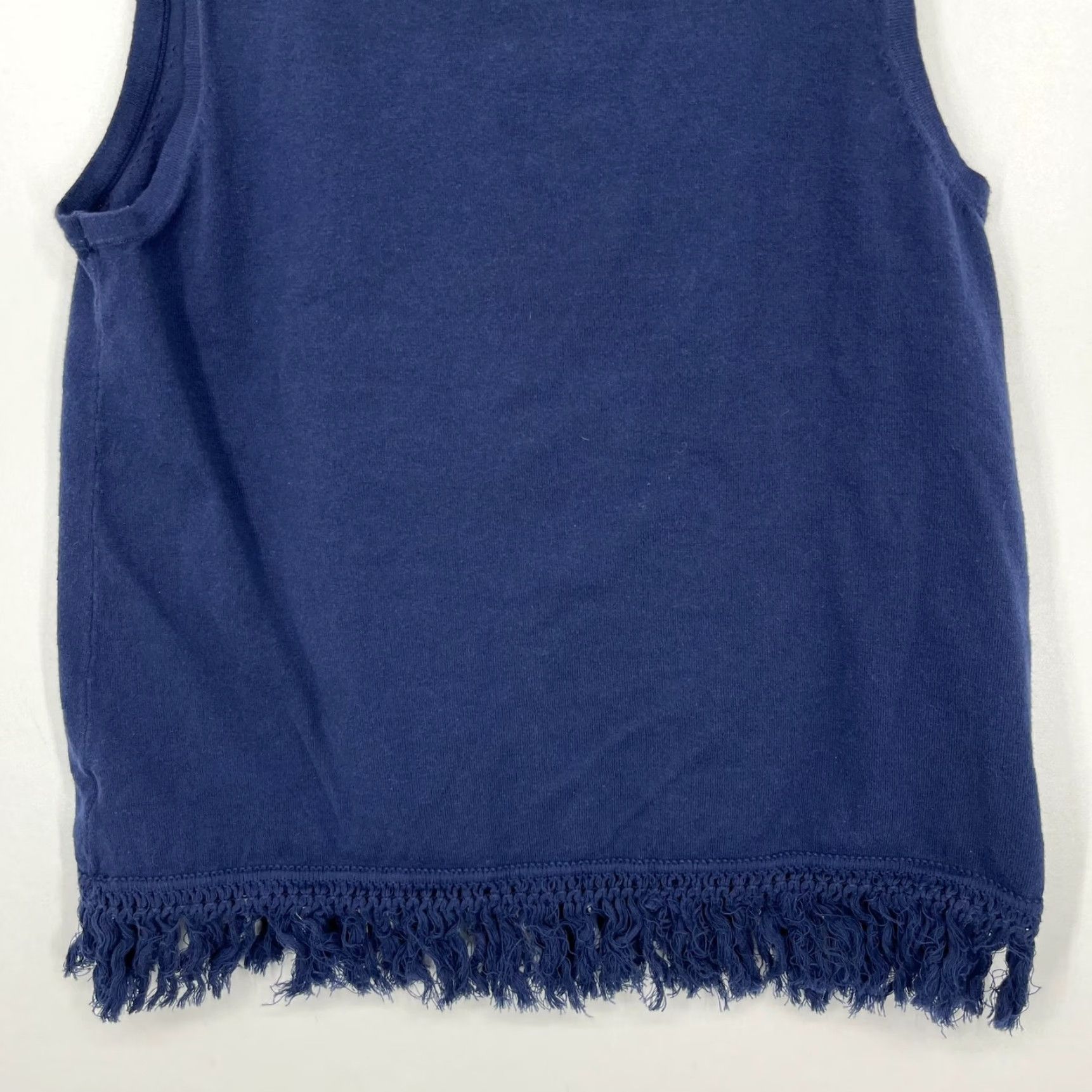 Vintage Sail to Sable Tank Women's M Navy Blue Sleeveless Fringe Solid Shirt Size M / US 6-8 / IT 42-44 - 7 Thumbnail