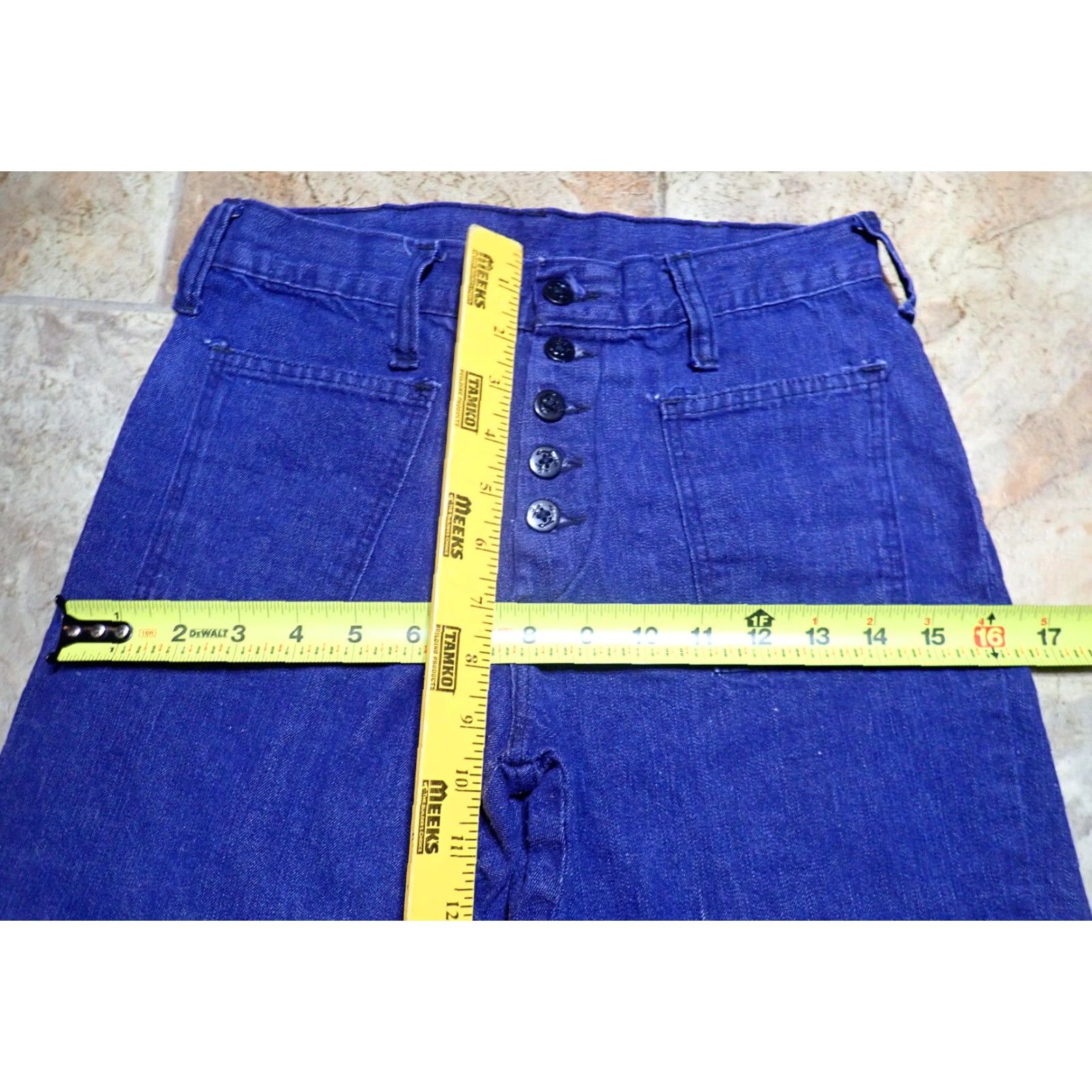 Bell VINTAGE Vintage 70s Flared Bell Bottom Blue Jeans 27x28 Anchor buttons US Flag Patriotic Size 24" / US 00 / IT 34 - 5 Thumbnail