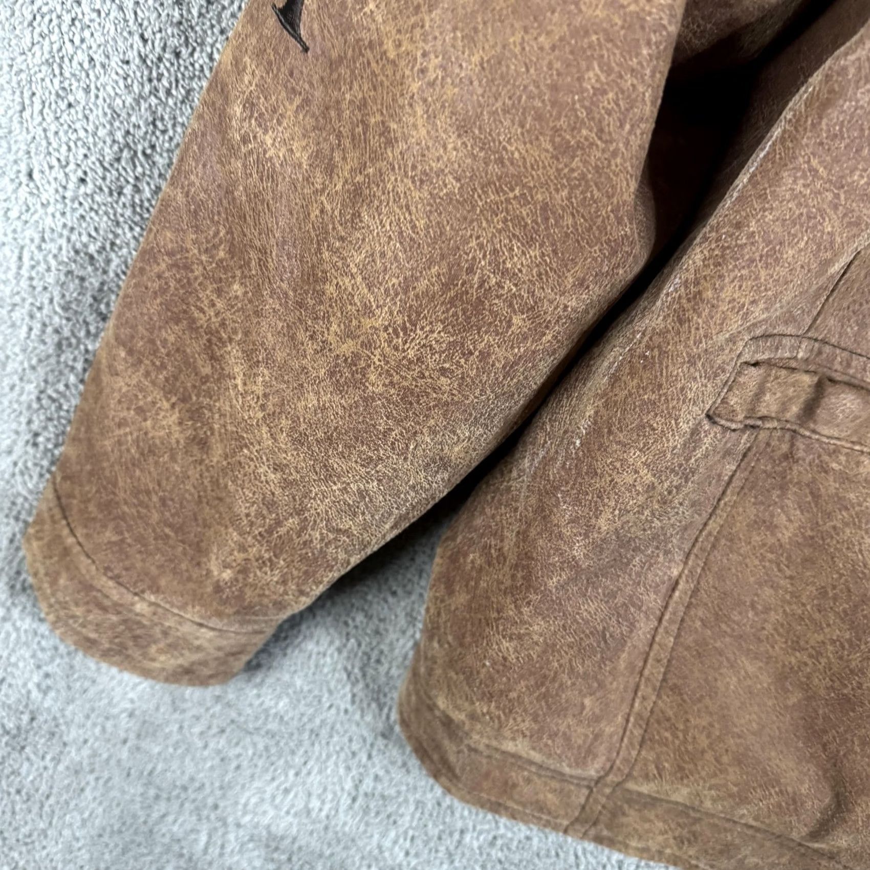 Vintage Cripple Creek Mens Large Brown Leather Bomber Jacket AQHA World Championship Show Judge Patch Embroidered Zipper Parkas & Coats Style M19708A Size US L / EU 52-54 / 3 - 3 Thumbnail