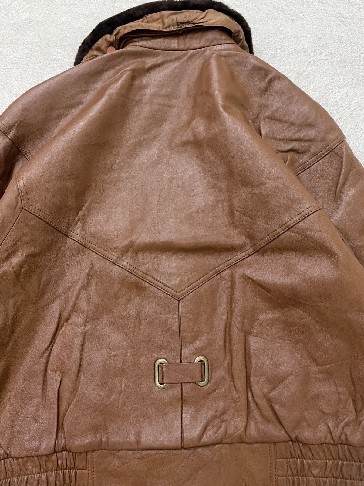 14th Addiction 90s Brown Leather Bomber Jacket Fur Collar Boxy Fit LGB Y2K Size US XL / EU 56 / 4 - 9 Thumbnail