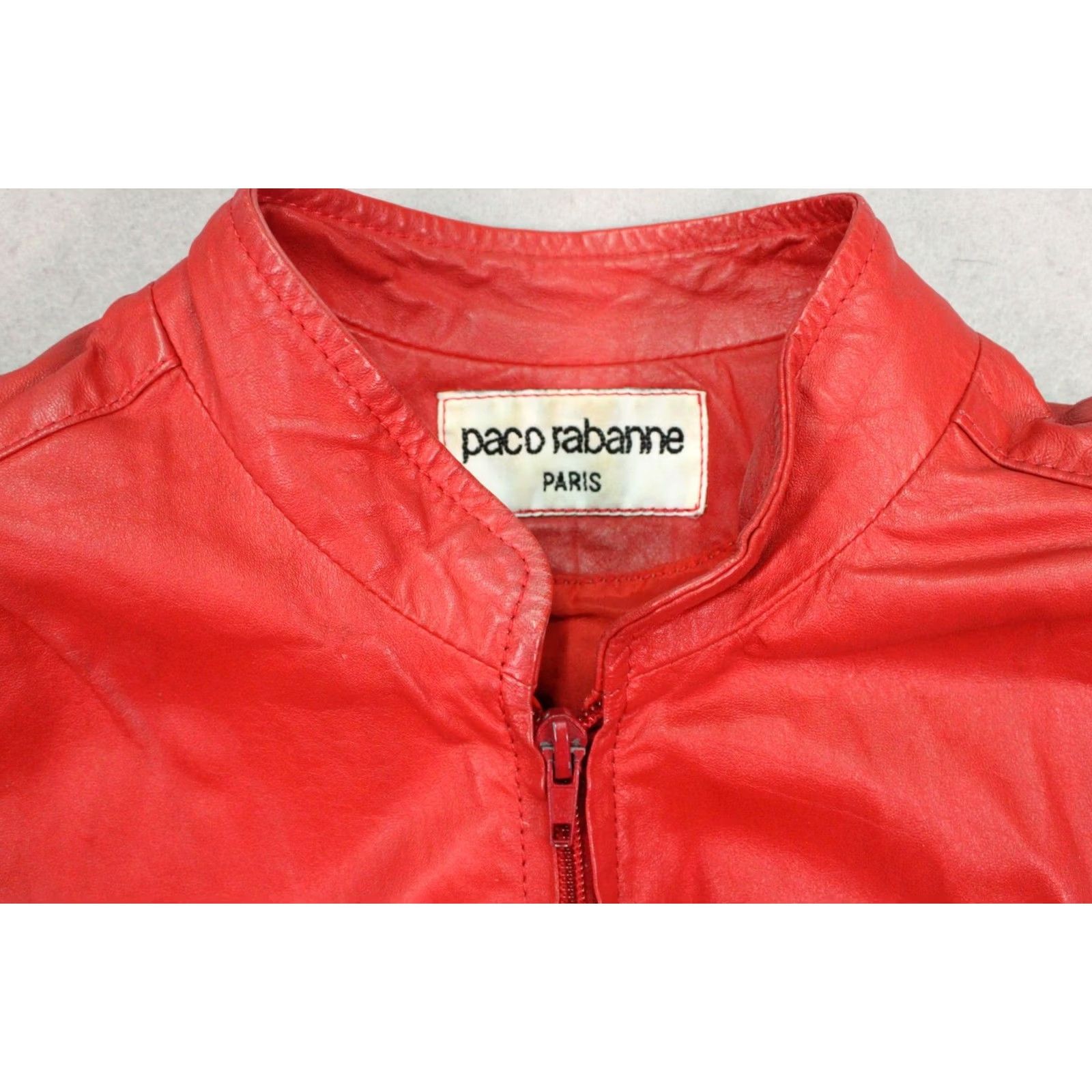 Paco Rabanne VINTAGE Paco Rabanne Jacket Womens Red Leather Bomber Zip 80s Size L / US 10 / IT 46 - 2 Thumbnail