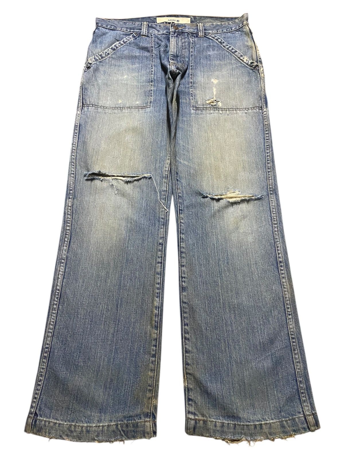 Dapper Dan × Gap Vintage Gap Army Light Wash Distressed Baggy Jeans Size US 35 - 1 Thumbnail