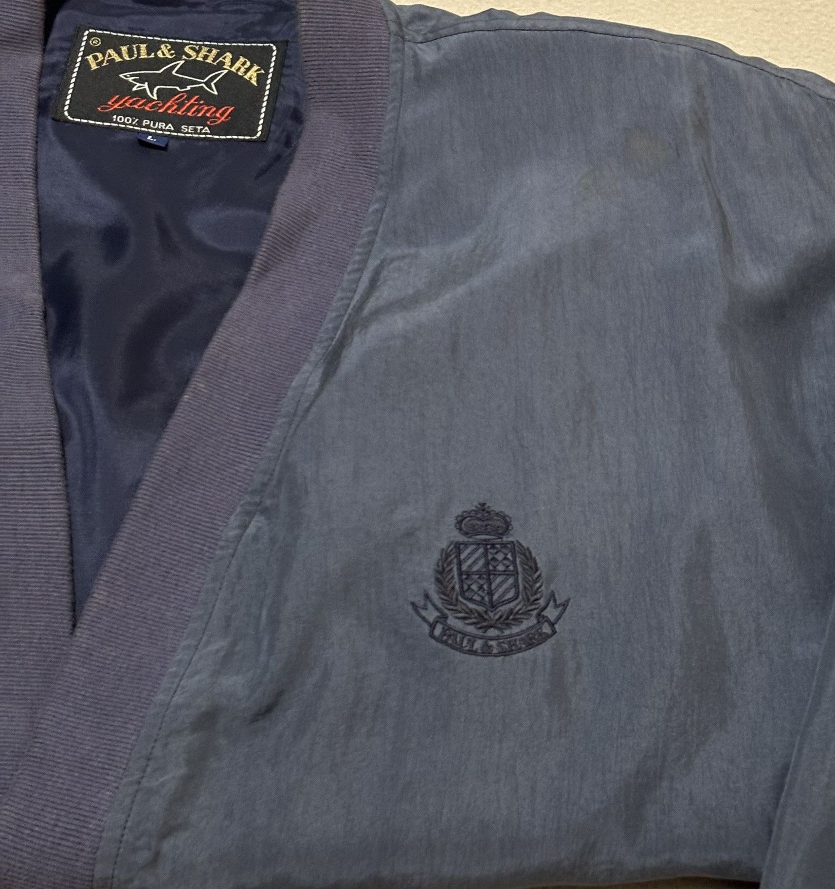 Paul & Shark Paul Shark Bomber Jacket 100% Silk Navy Large Size US L / EU 52-54 / 3 - 8 Thumbnail