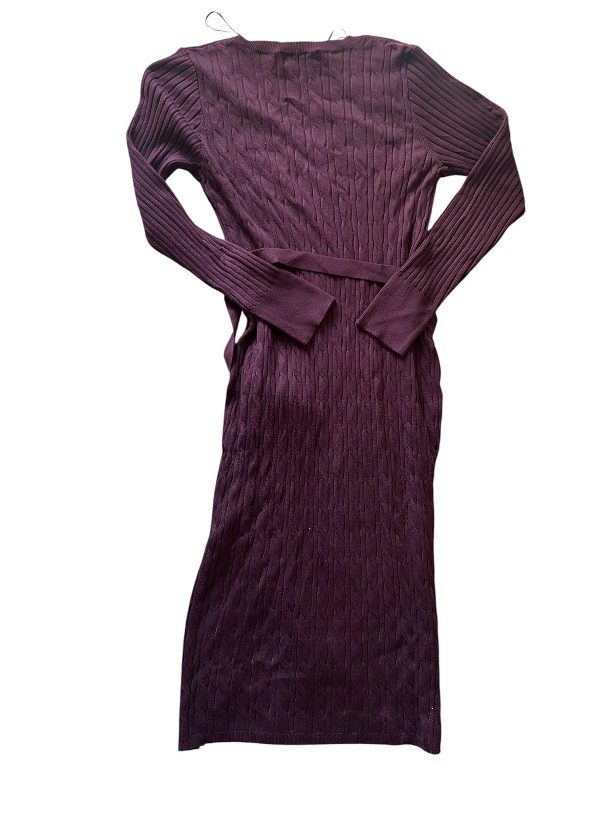Lucky Brand Lucky Brand Plum Cable Knit Belted V-Neck Sweater Dress | L Size L / US 10 / IT 46 - 2 Thumbnail