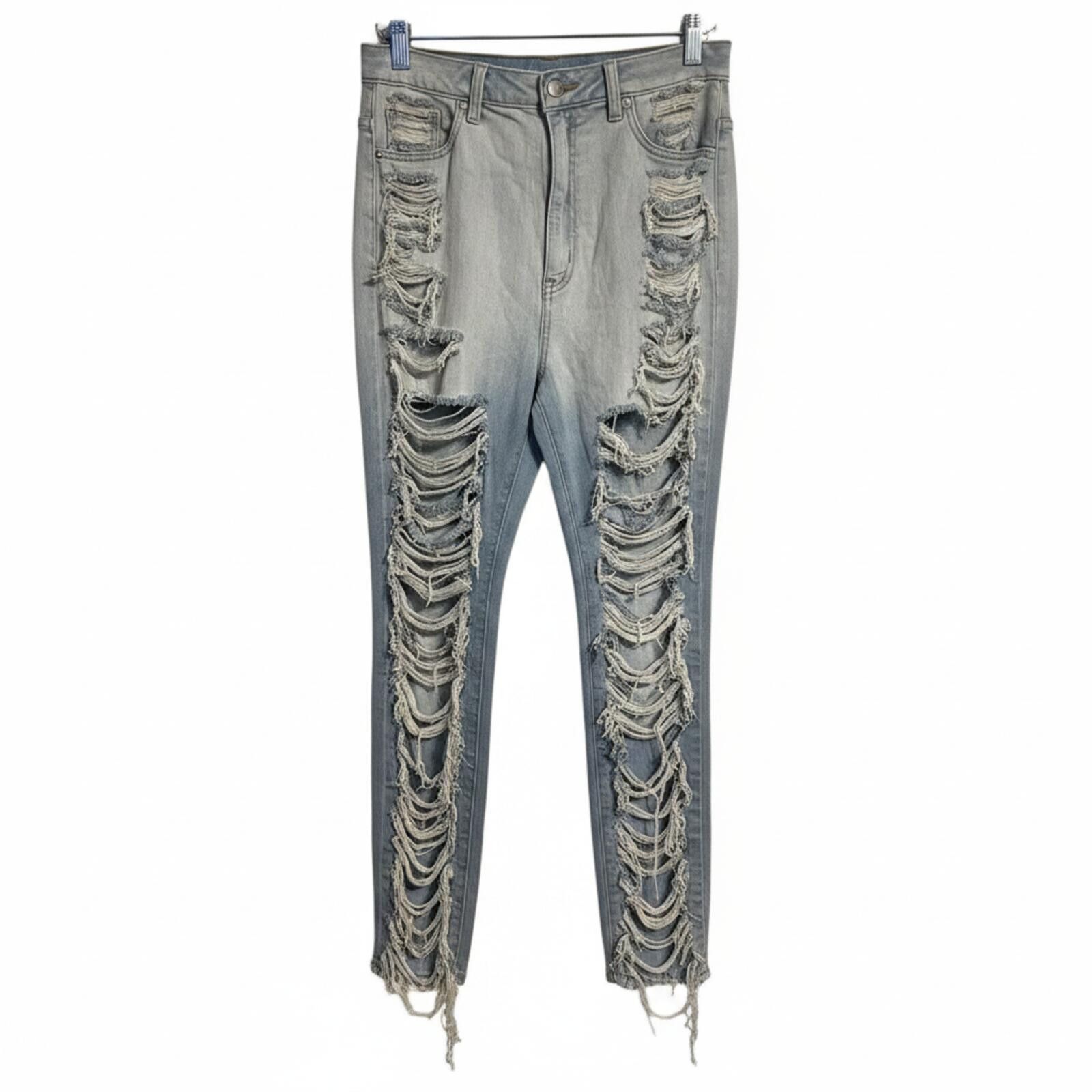 Fashion Nova FASHIONNOVA Jeans 13(31) Light Wash Distressed High Waisted Size 31" - 2 Thumbnail