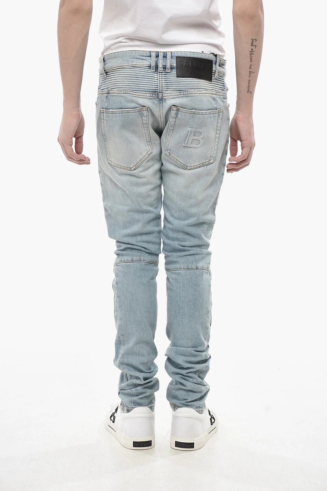 Balmain og1mm0326 Ribbed Slim Multi-cuts Jeans in Blue Size US 30 / EU 46 - 2 Thumbnail