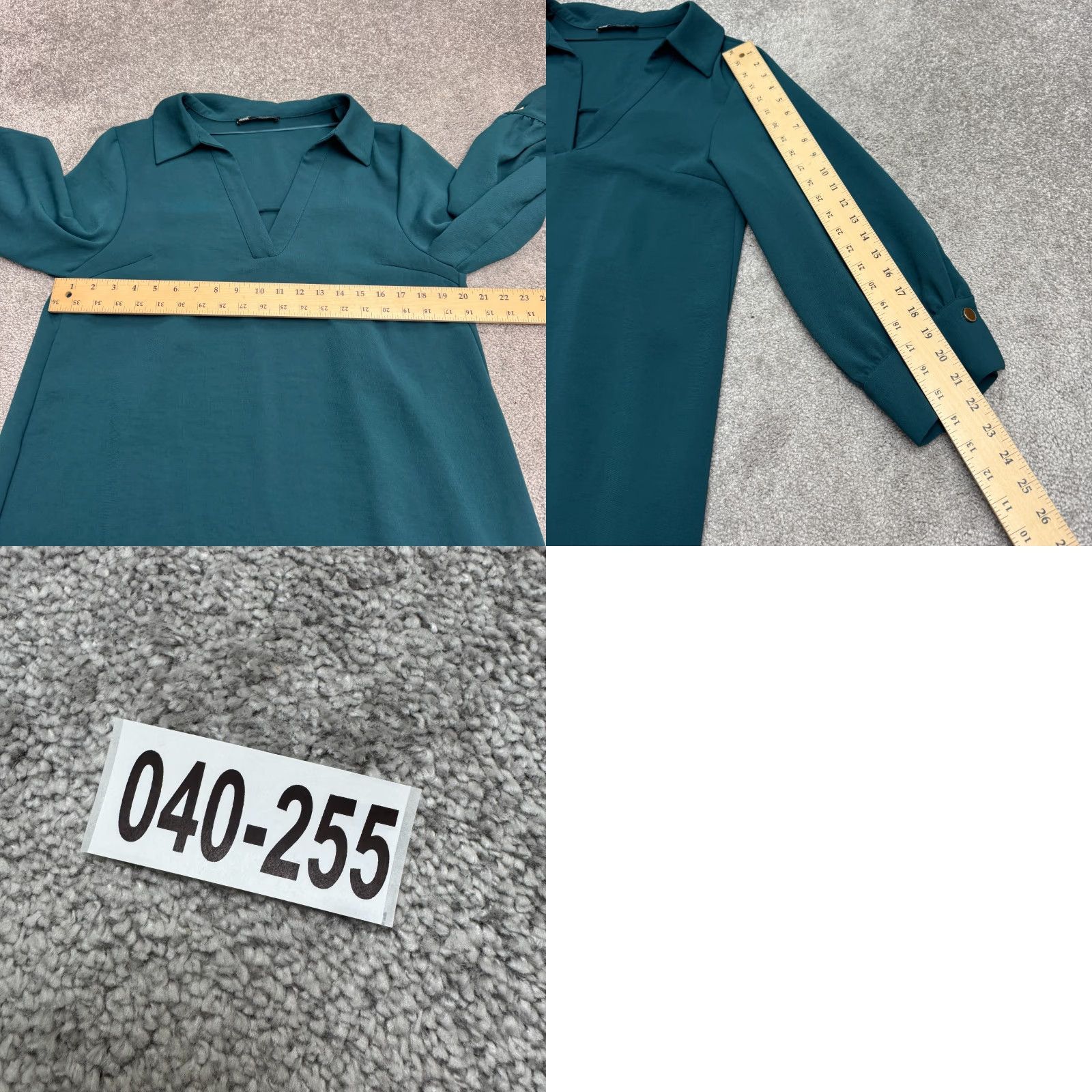 Zara Zara Collared V-Neck Midi Shift Dress Womens Large Teal Green 3/4 Sleeve Classic Size L / US 10 / IT 46 - 9 Thumbnail
