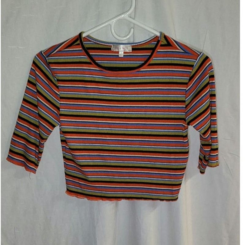 Other Stella & Tweed Ribbed Multicolor Striped Crop Top Size Small Size S / US 4 / IT 40 - 1 Thumbnail