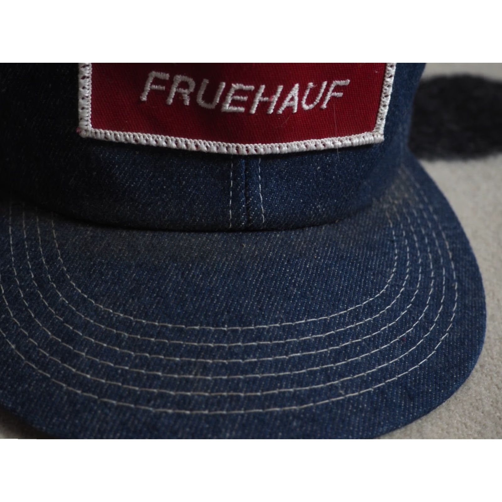 Denime VINTAGE Fruehauf Blue Denim Patch USA Trucker Snapback Hat Cap OSFM Adjustable Men Trucker Hat Denim Blue USA Patch 70s 80s Size ONE SIZE - 6 Thumbnail