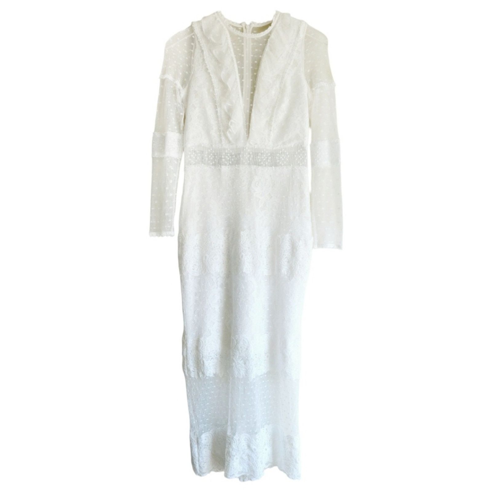 Alexis Elize White Lace Midi Dress Long Sleeve Size M Bridal