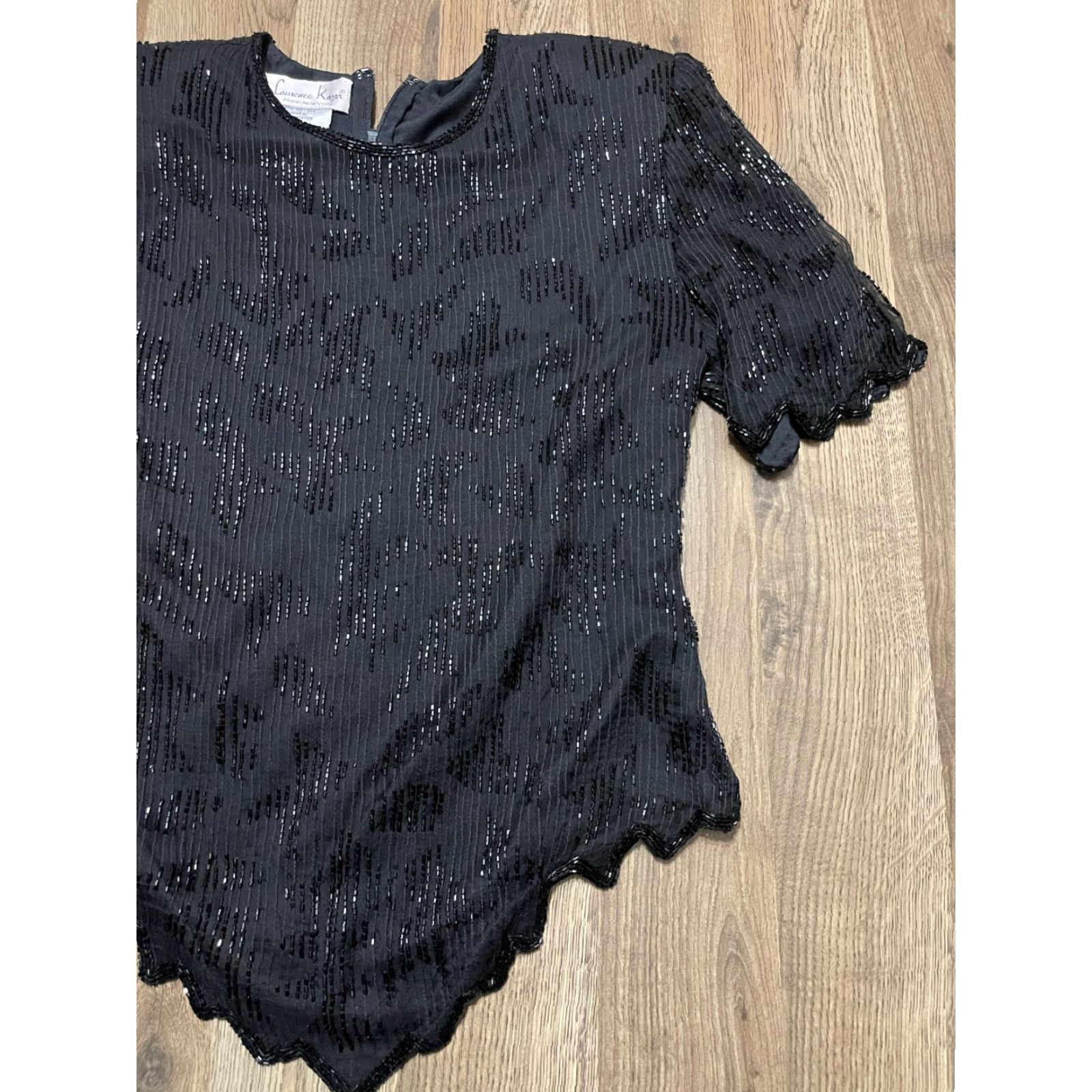 Vintage Laurence Kazar Shirt Womens Medium Black Beaded Zip Up Padded Shoulder Vintage? No. Size M / US 6-8 / IT 42-44 - 4 Thumbnail