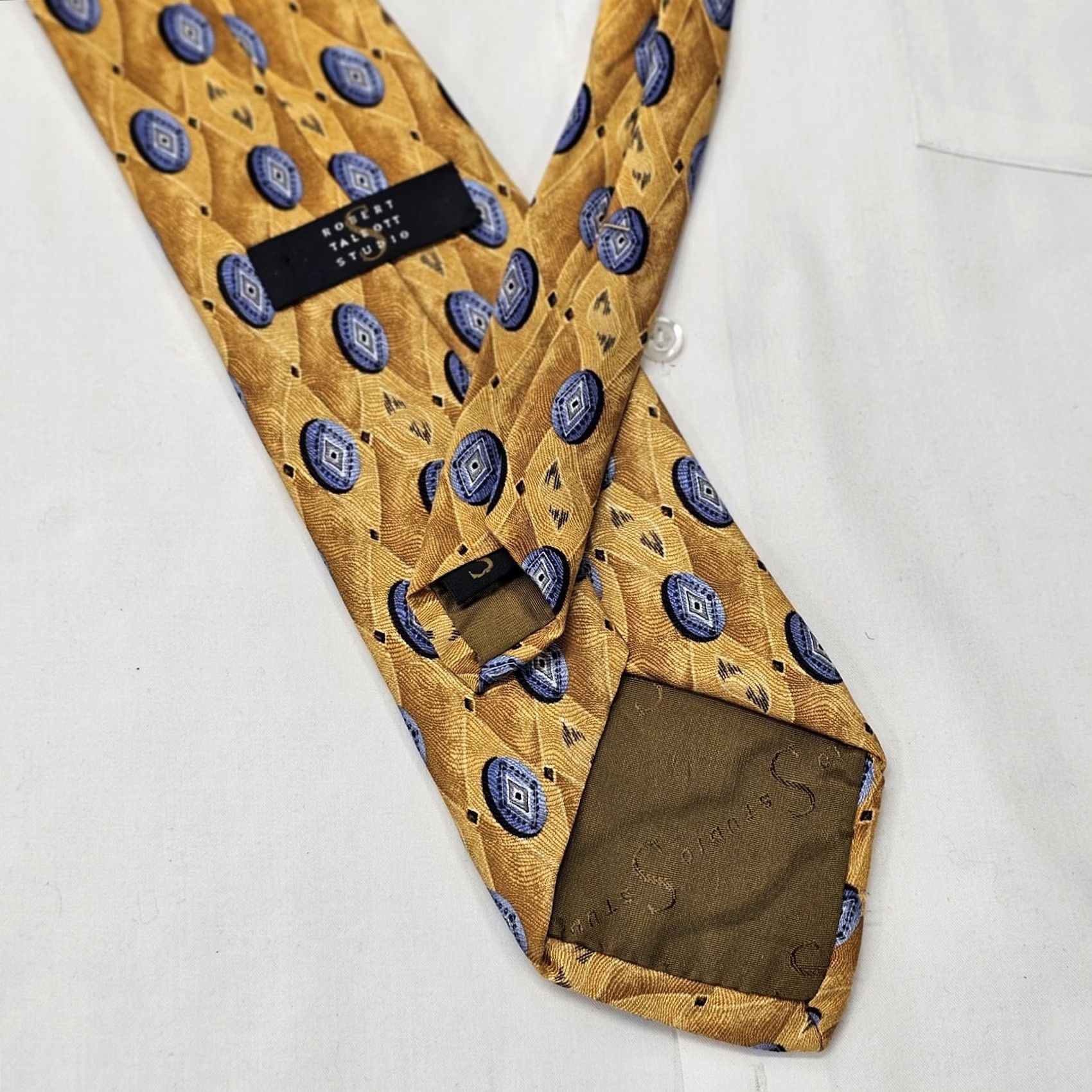 Robert Talbott Robert Talbott Studio Tie Men's Golden Geometric Printed Necktie Preppy Classic Silk Silk Necktie 57-60” Gold Geometric Abstract Designer Men Carded Size ONE SIZE - 6 Thumbnail