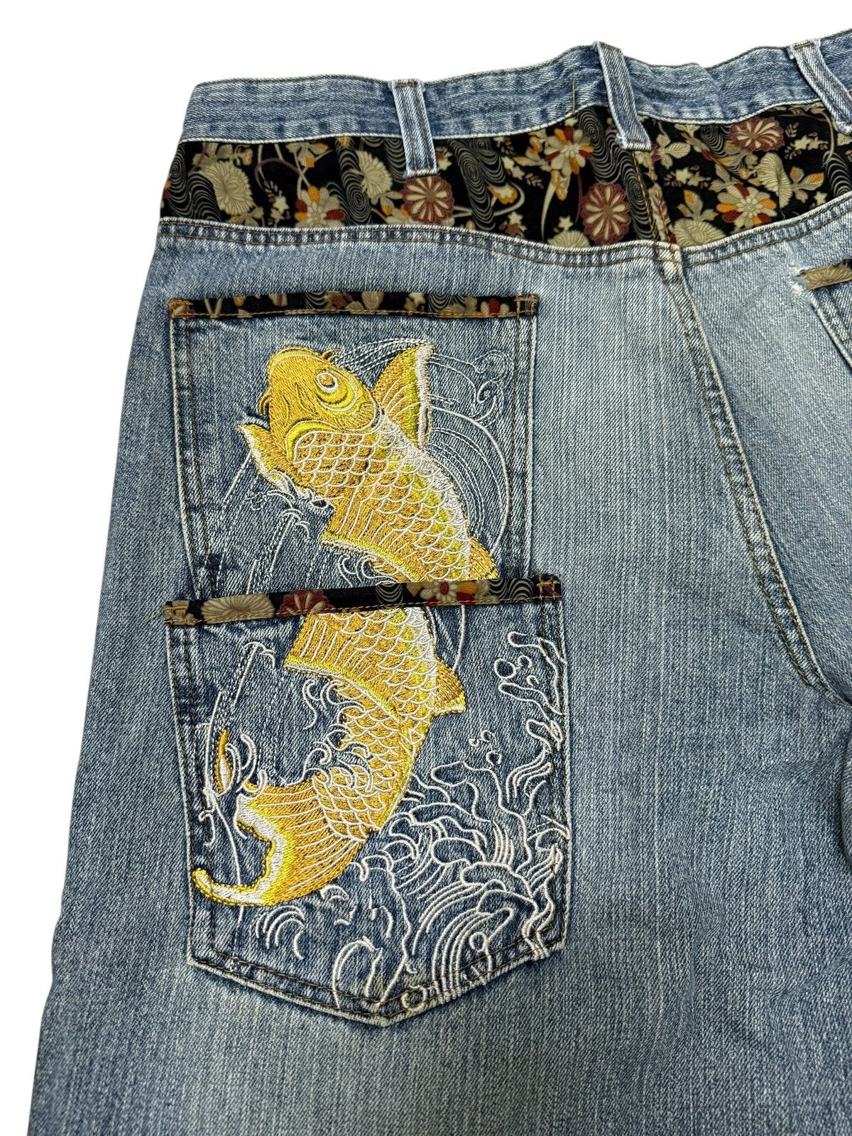 Japanese Brand Dominate Handcrafted Sukajan Embroidered Koi Fish Jeans Size US 34 / EU 50 - 23 Thumbnail