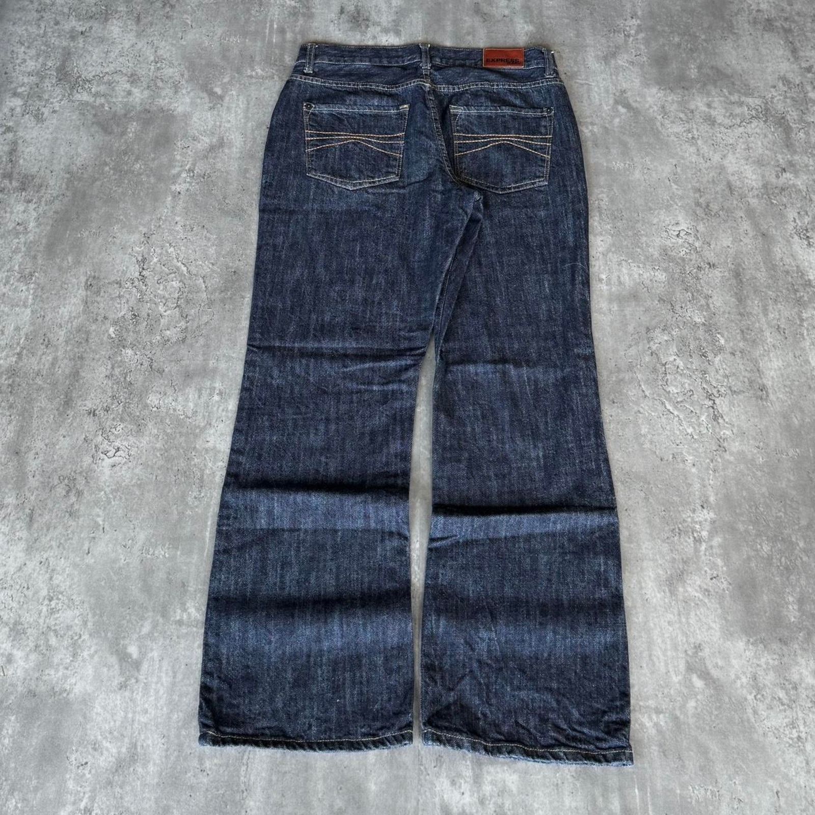 Express × JNCO × Japanese Brand Vintage Y2K Express Dark Wash Embroidered Baggy Denim Jeans Size US 34 / EU 50 - 1 Thumbnail