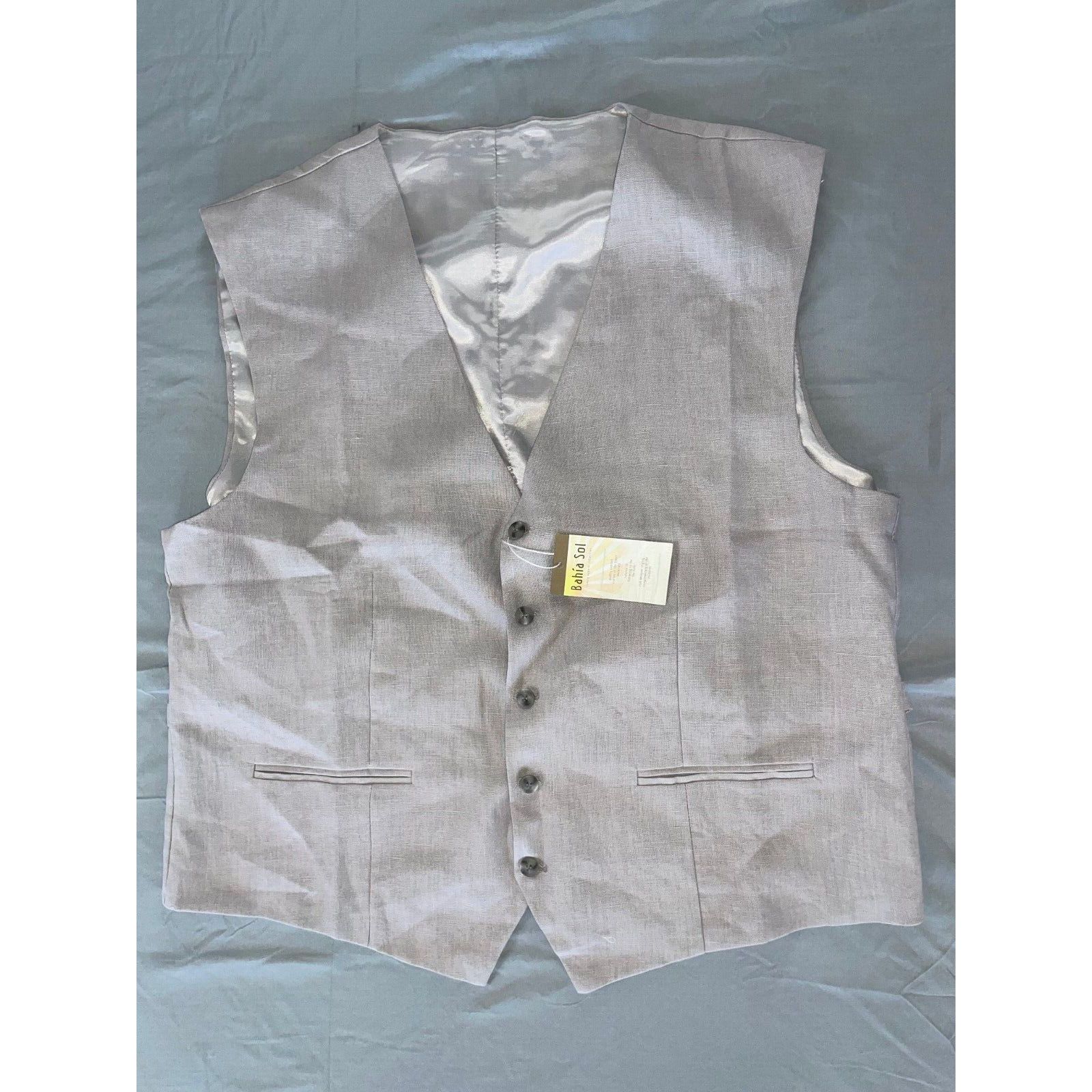 Vintage Bahia Sol 100% Linen Lined 5-Button Vest w/ Back Cinch Adjuster ...